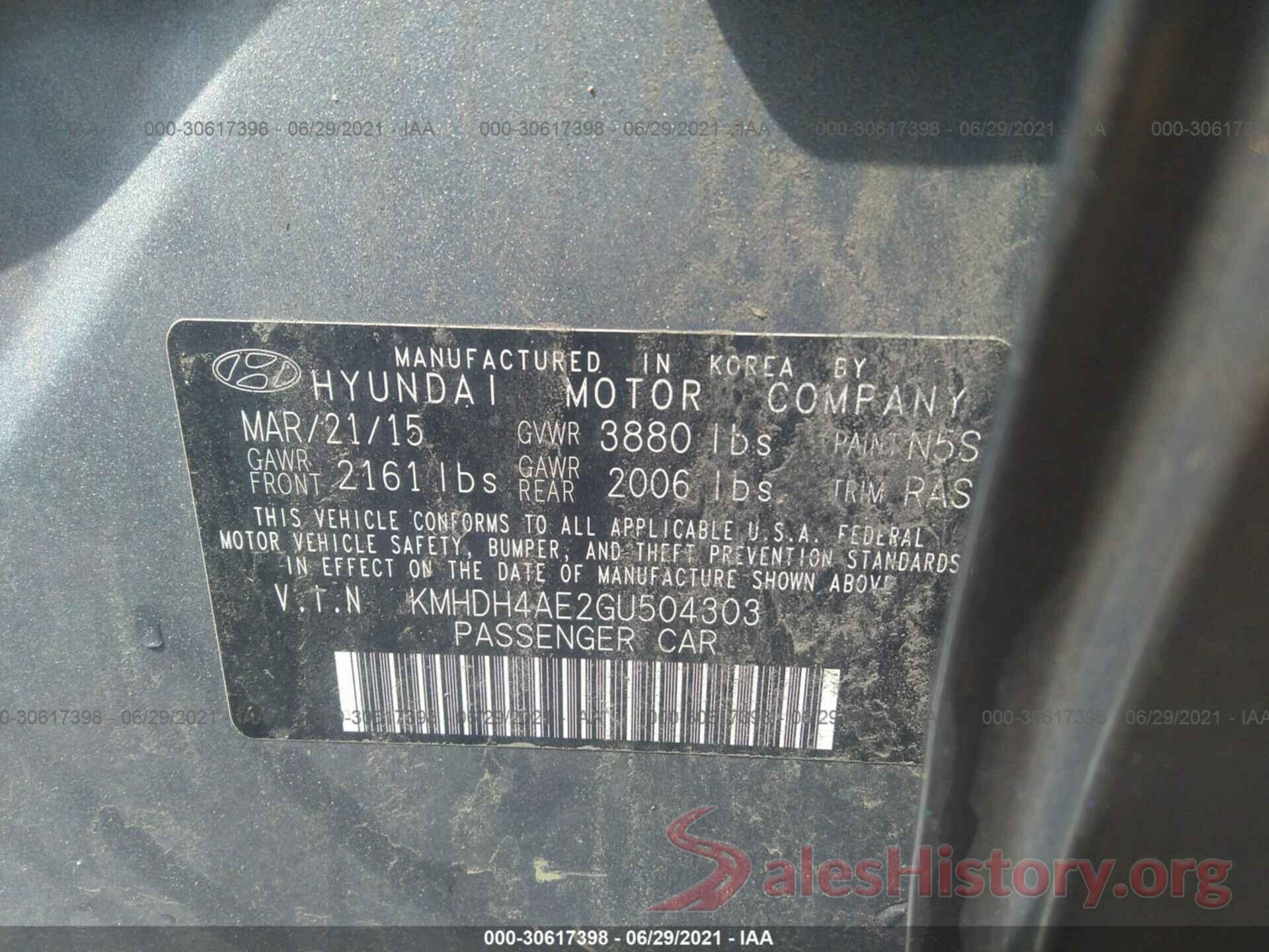 KMHDH4AE2GU504303 2016 HYUNDAI ELANTRA