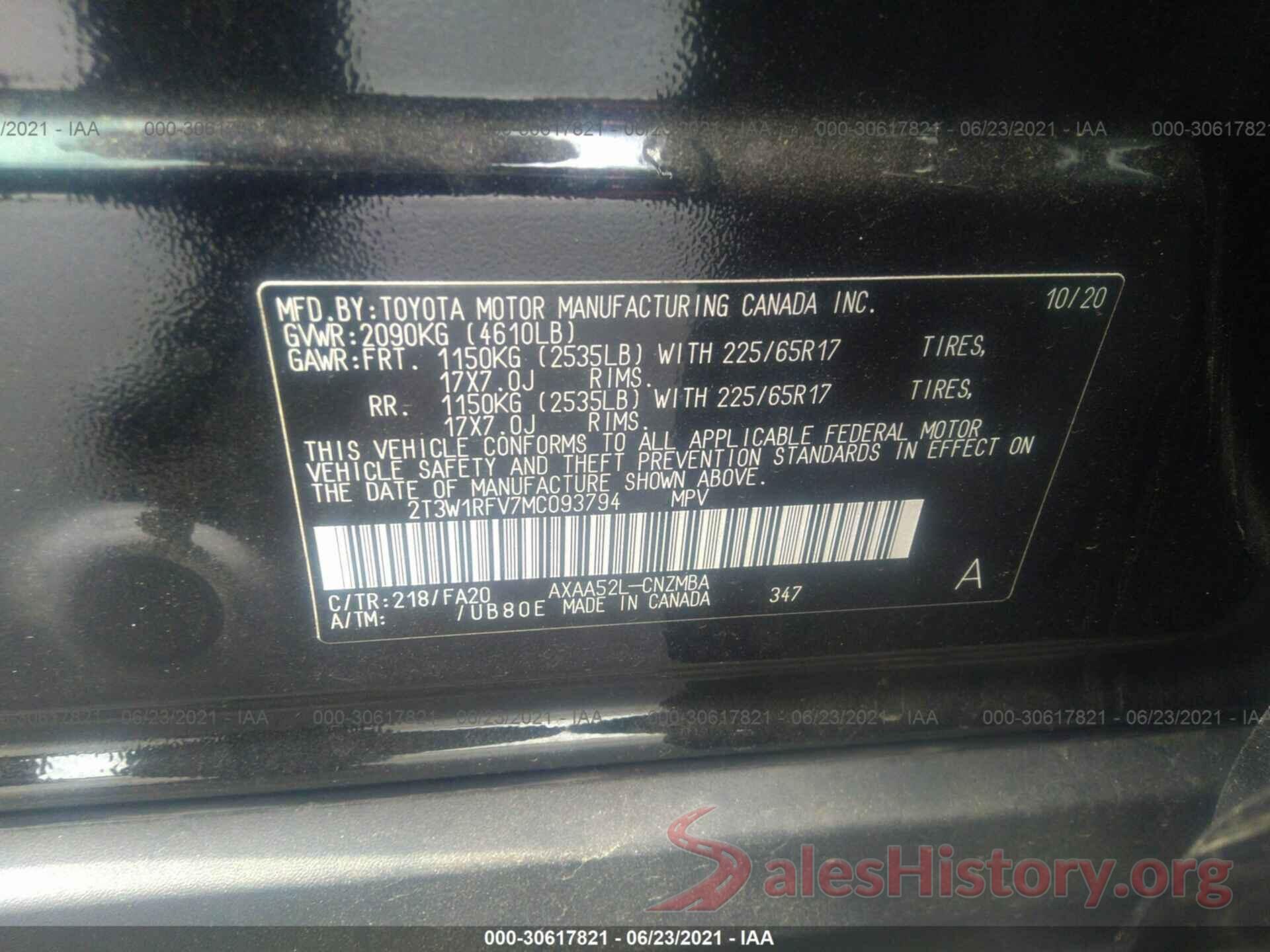 2T3W1RFV7MC093794 2021 TOYOTA RAV4