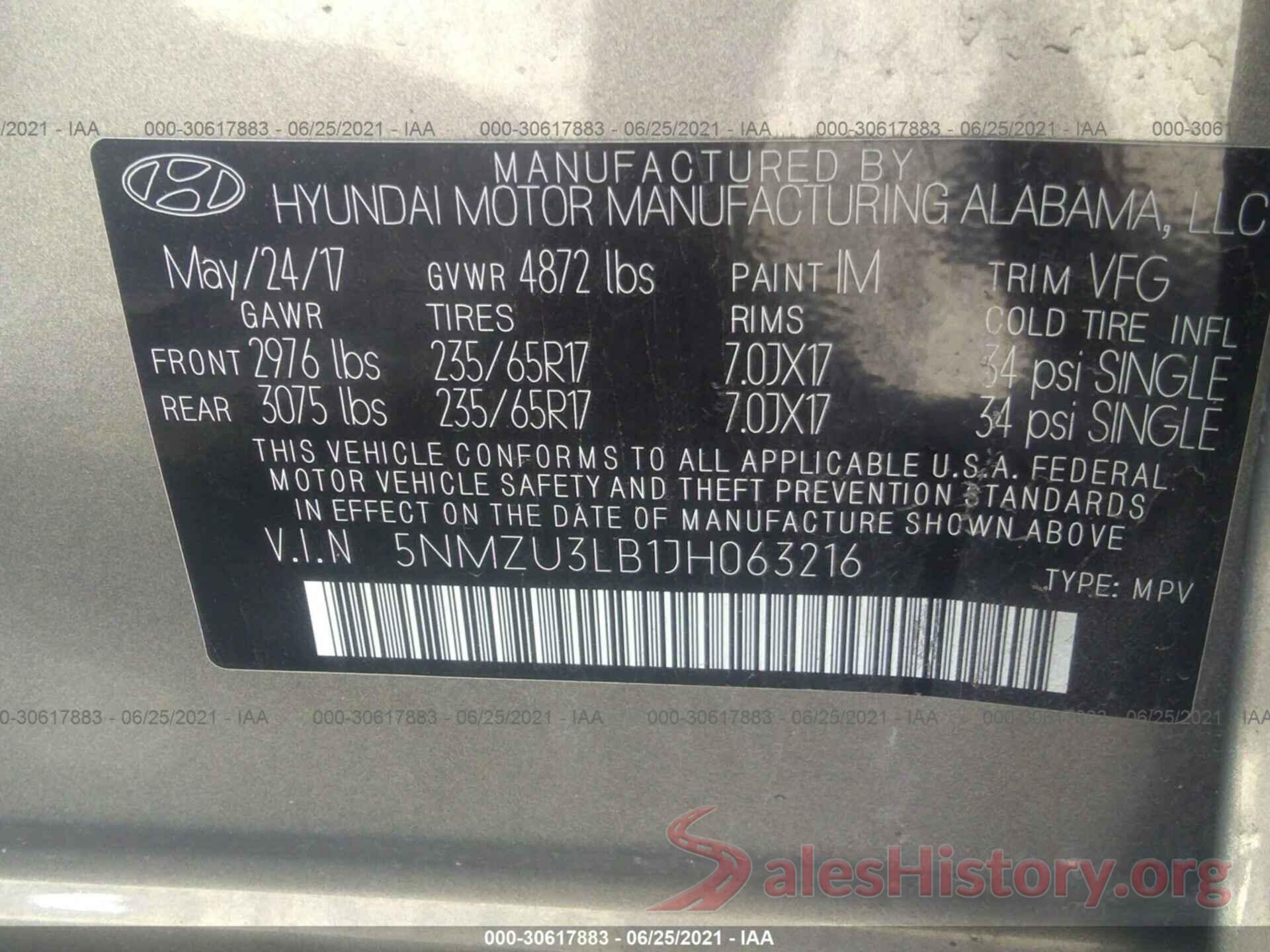 5NMZU3LB1JH063216 2018 HYUNDAI SANTA FE SPORT