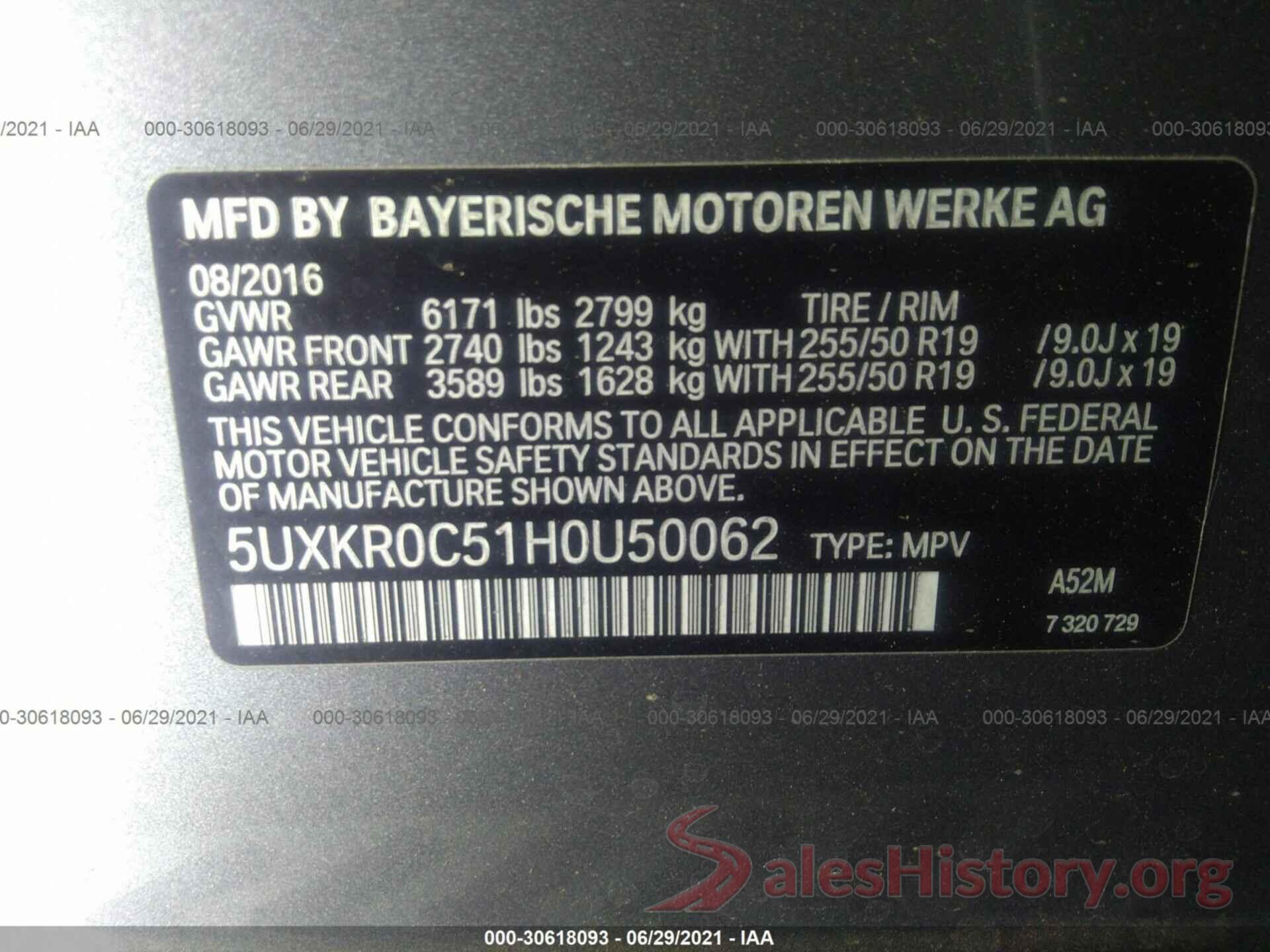 5UXKR0C51H0U50062 2017 BMW X5