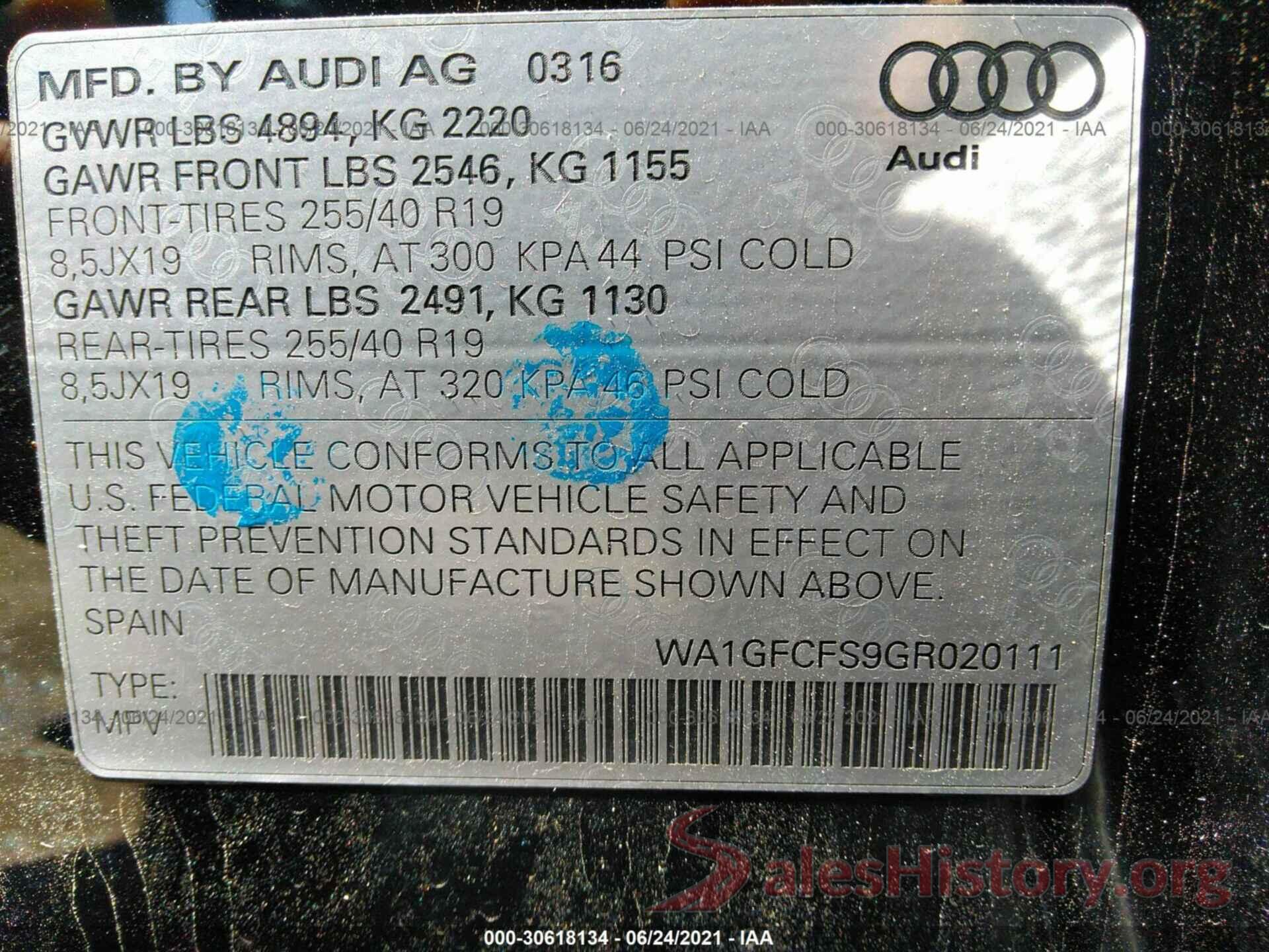 WA1GFCFS9GR020111 2016 AUDI Q3