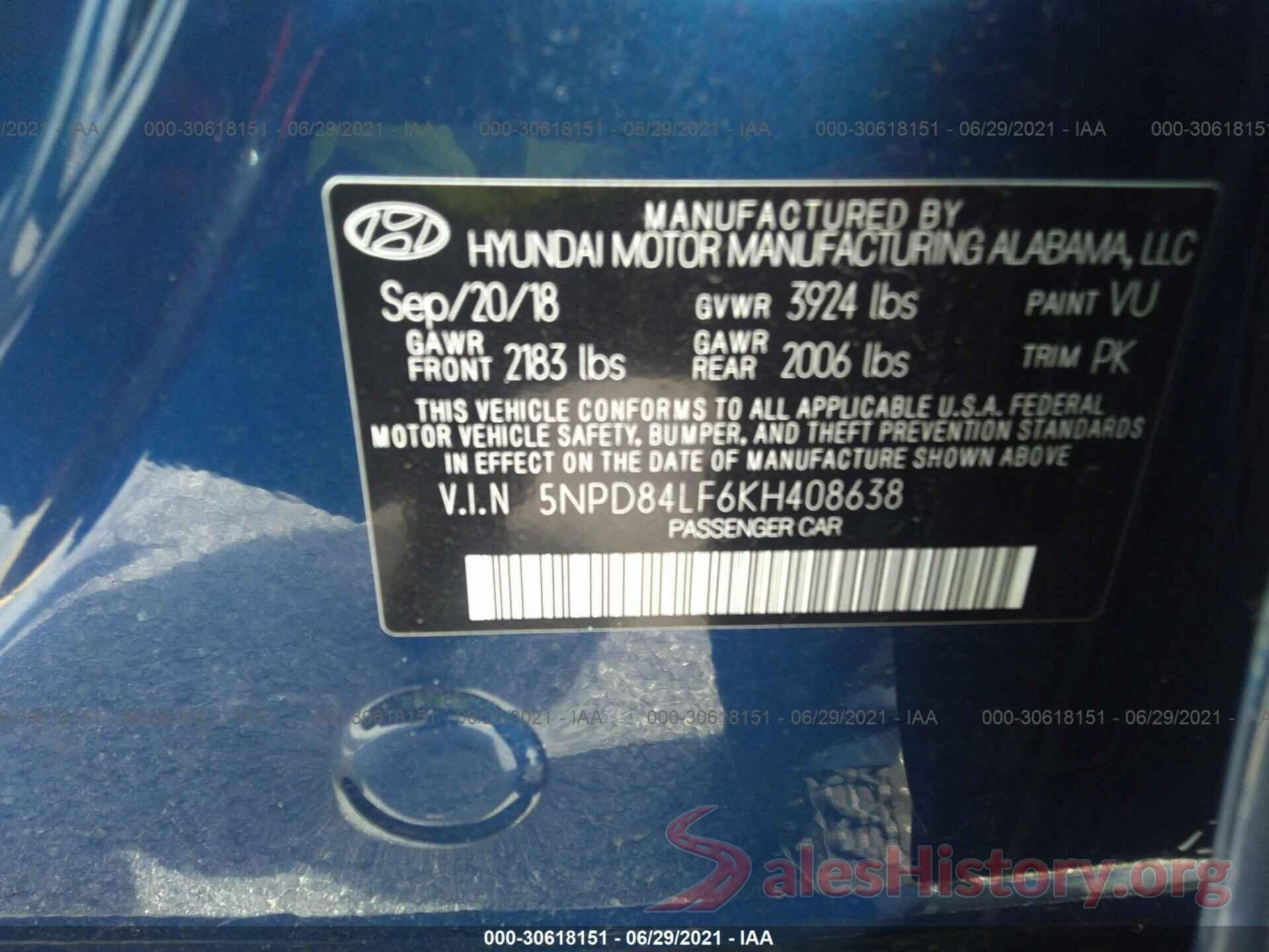 5NPD84LF6KH408638 2019 HYUNDAI ELANTRA