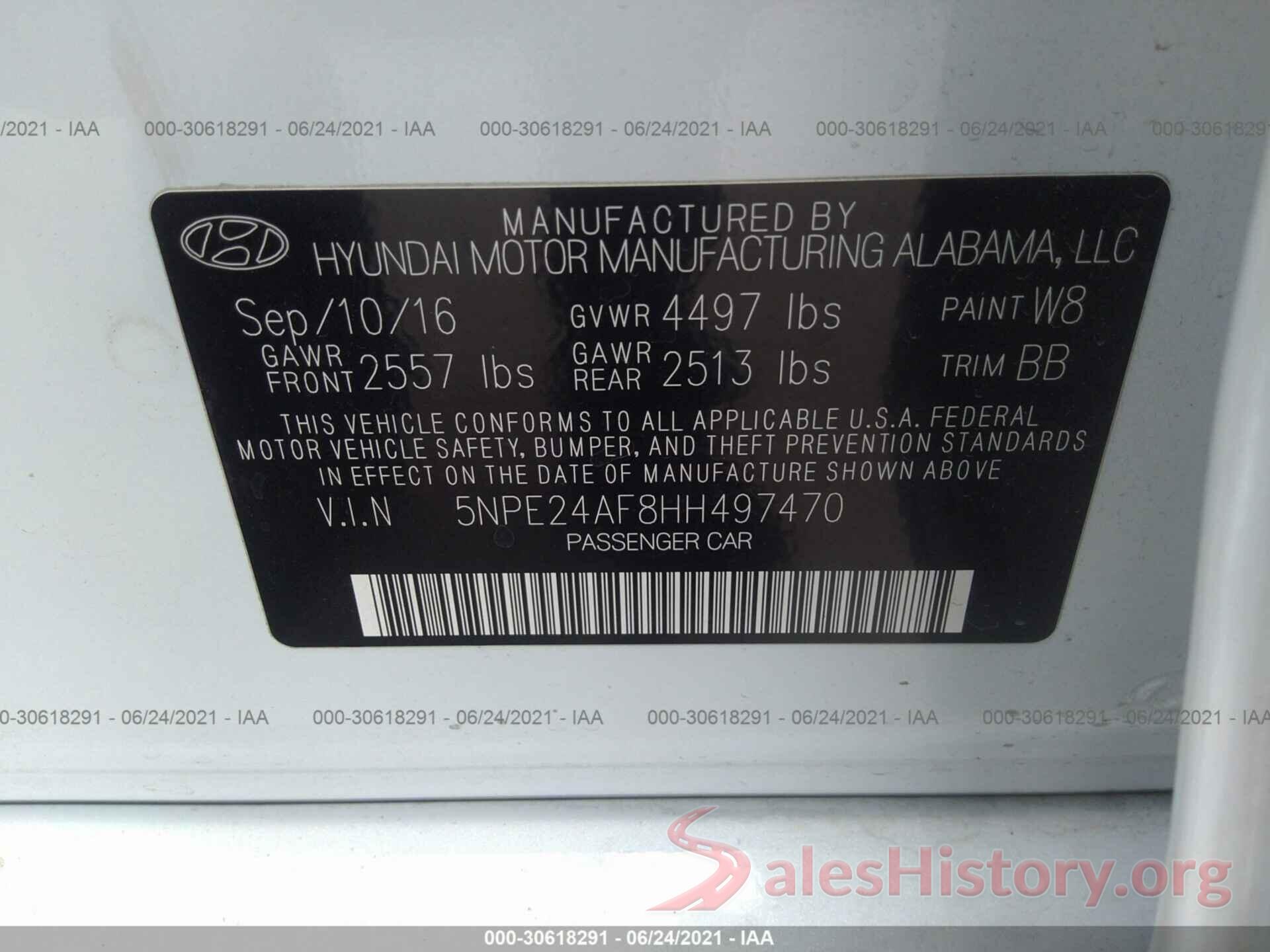 5NPE24AF8HH497470 2017 HYUNDAI SONATA