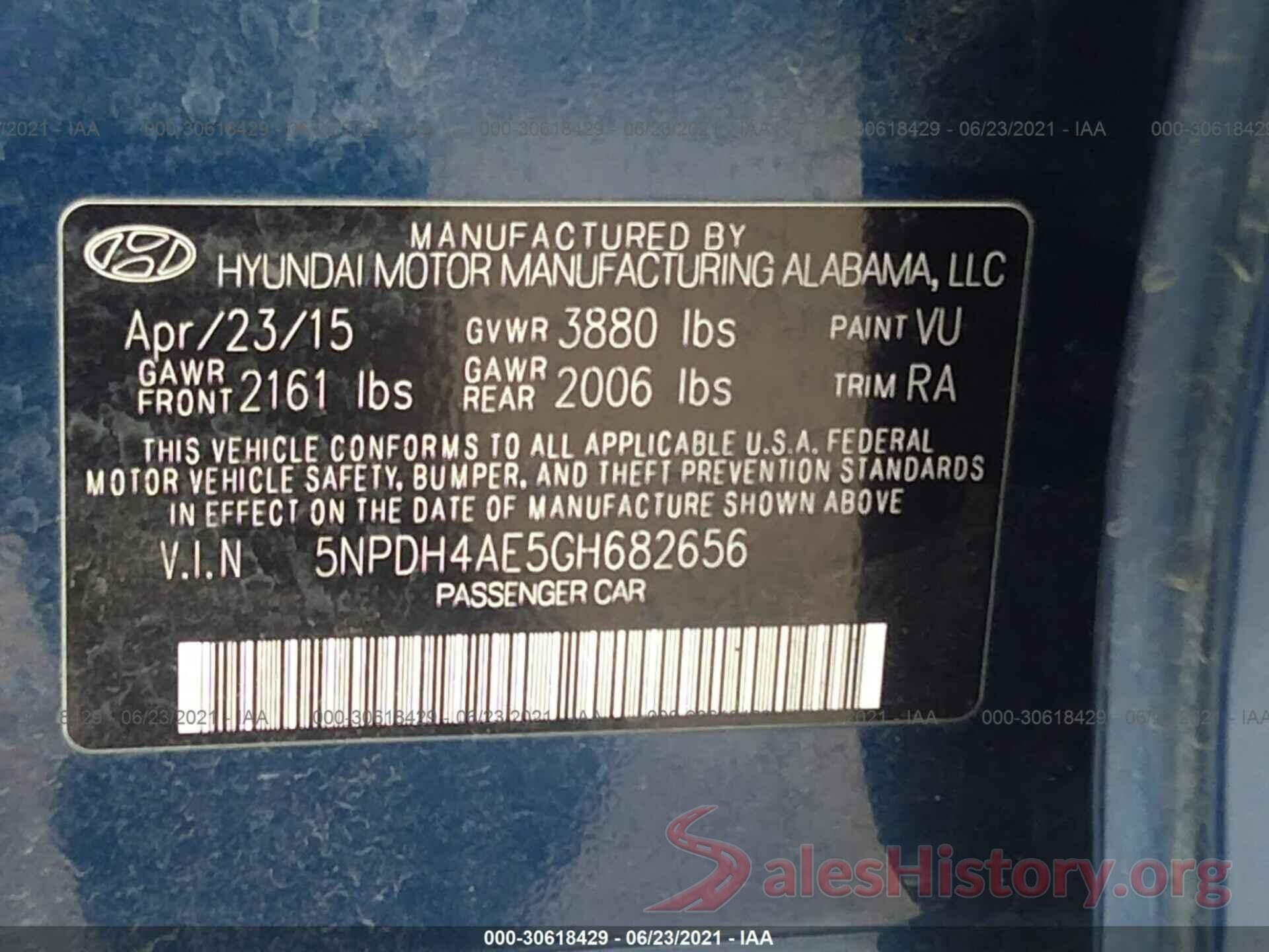 5NPDH4AE5GH682656 2016 HYUNDAI ELANTRA