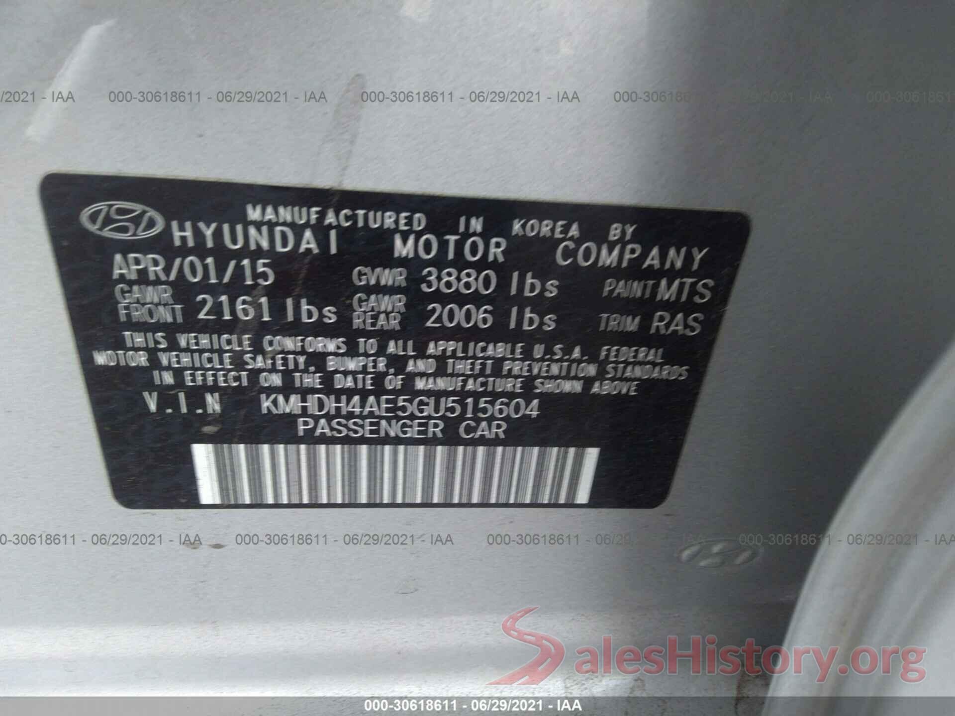 KMHDH4AE5GU515604 2016 HYUNDAI ELANTRA