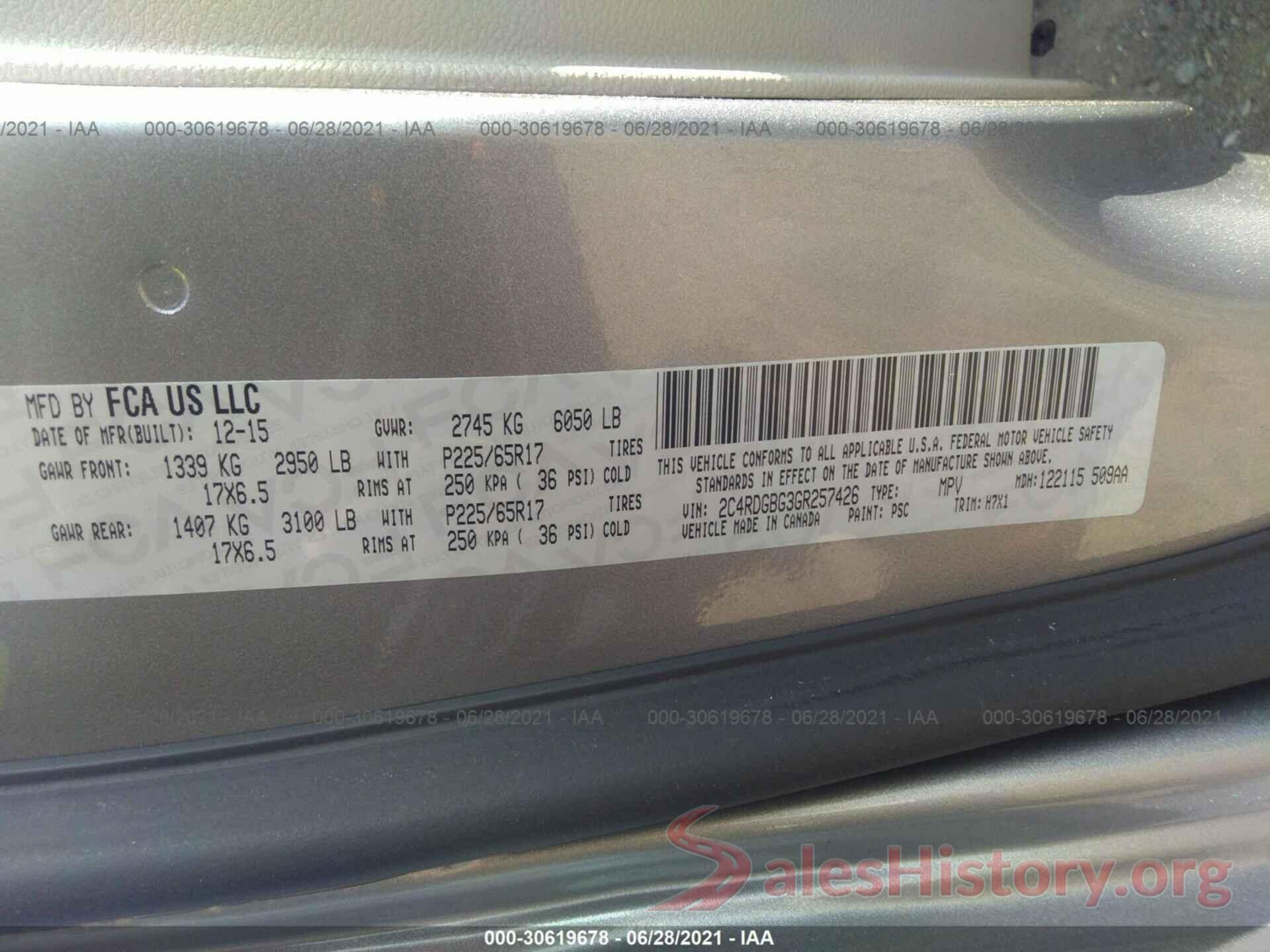 2C4RDGBG3GR257426 2016 DODGE GRAND CARAVAN