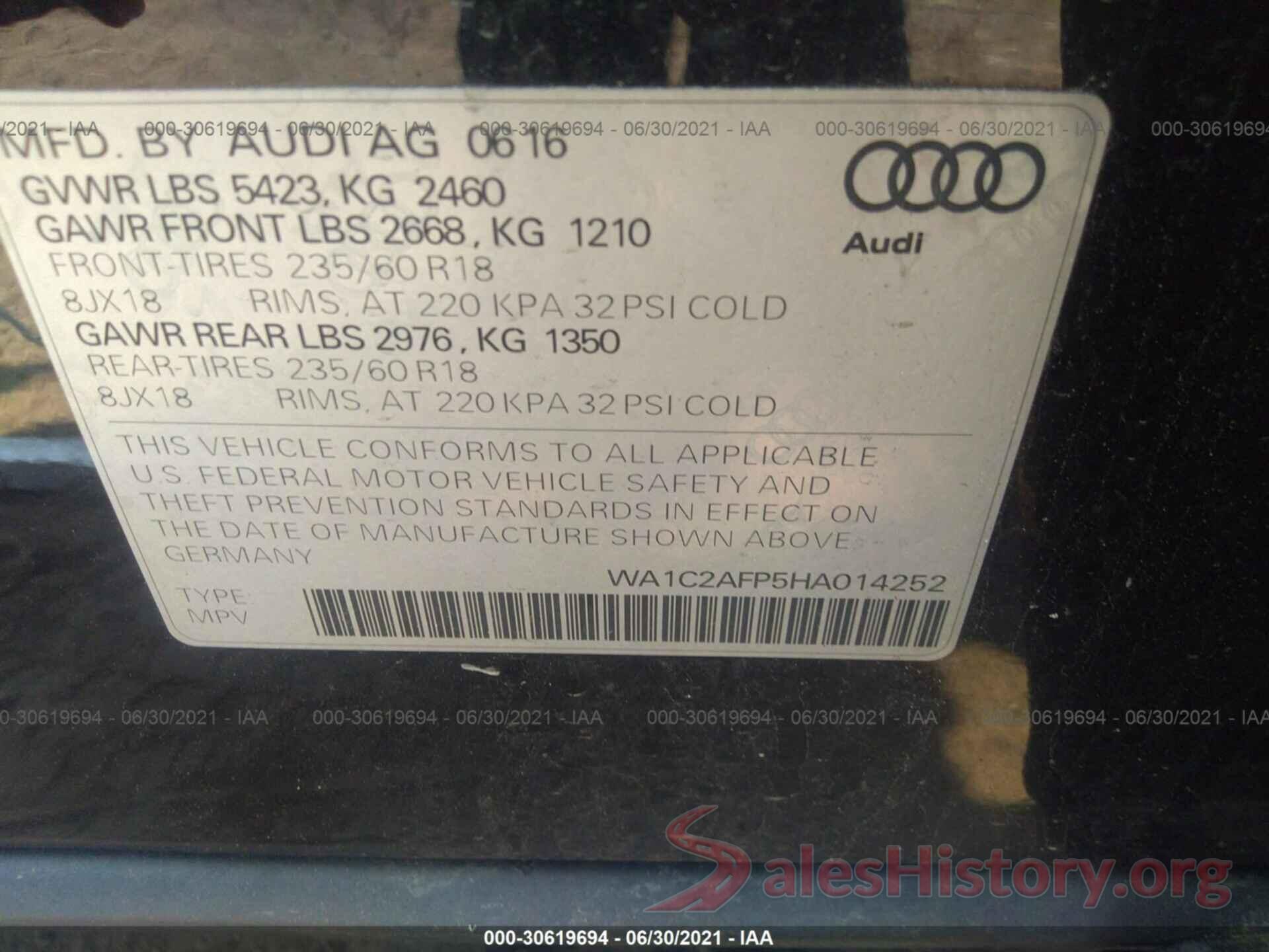 WA1C2AFP5HA014252 2017 AUDI Q5