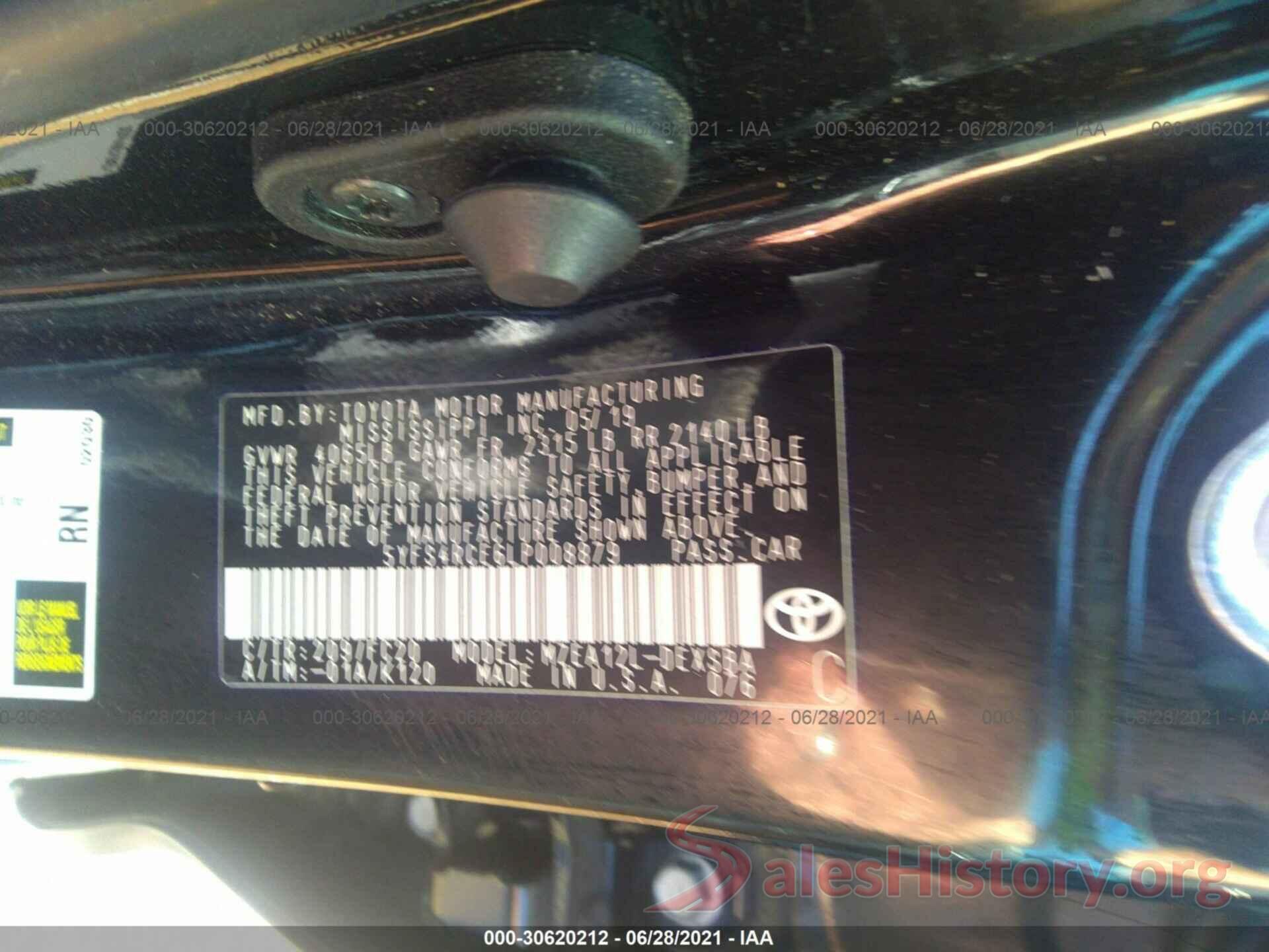 5YFS4RCE6LP008879 2020 TOYOTA COROLLA