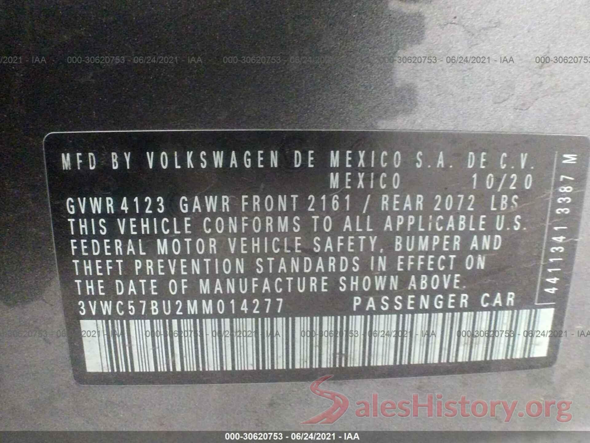 3VWC57BU2MM014277 2021 VOLKSWAGEN JETTA