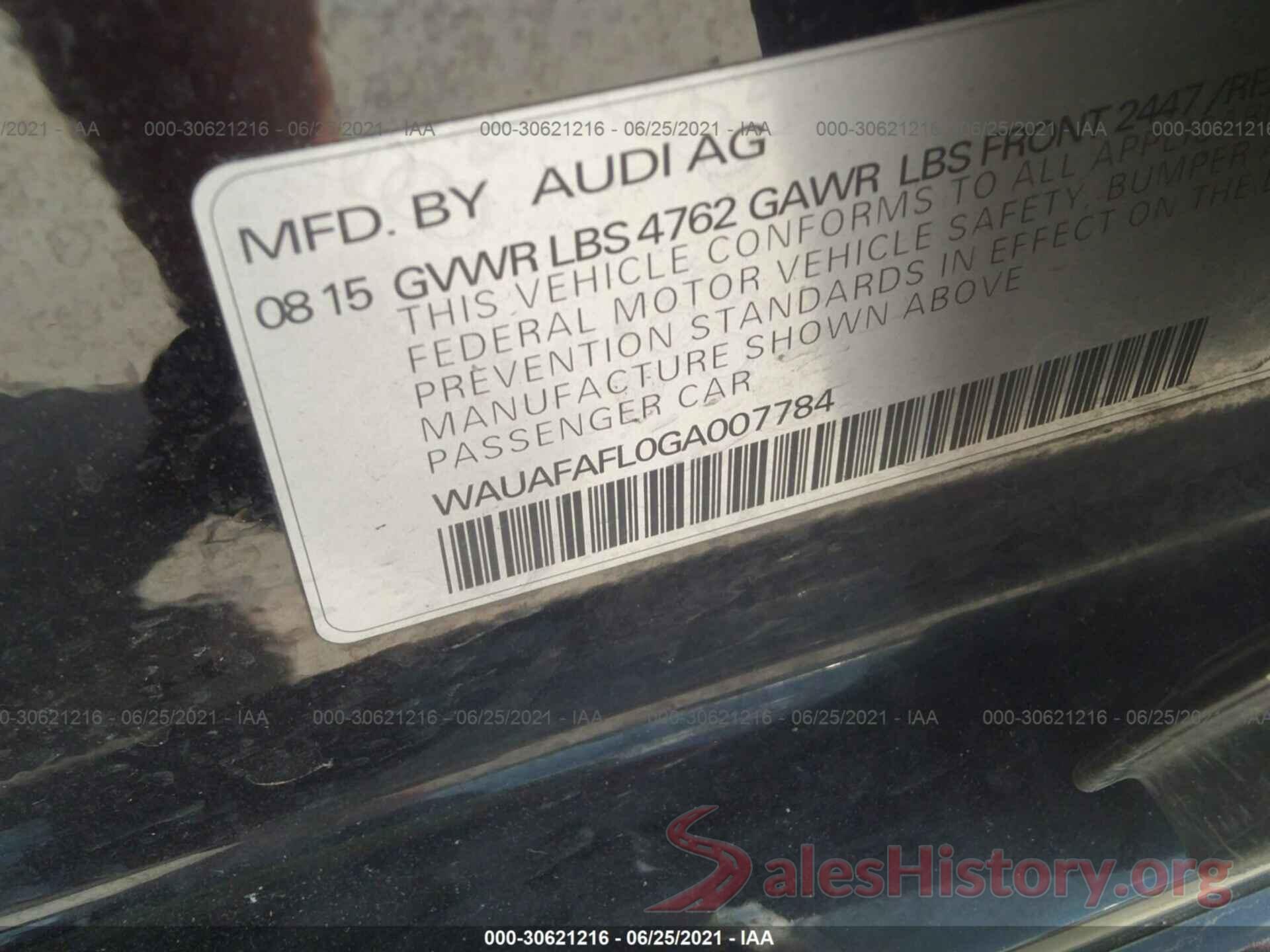 WAUAFAFL0GA007784 2016 AUDI A4