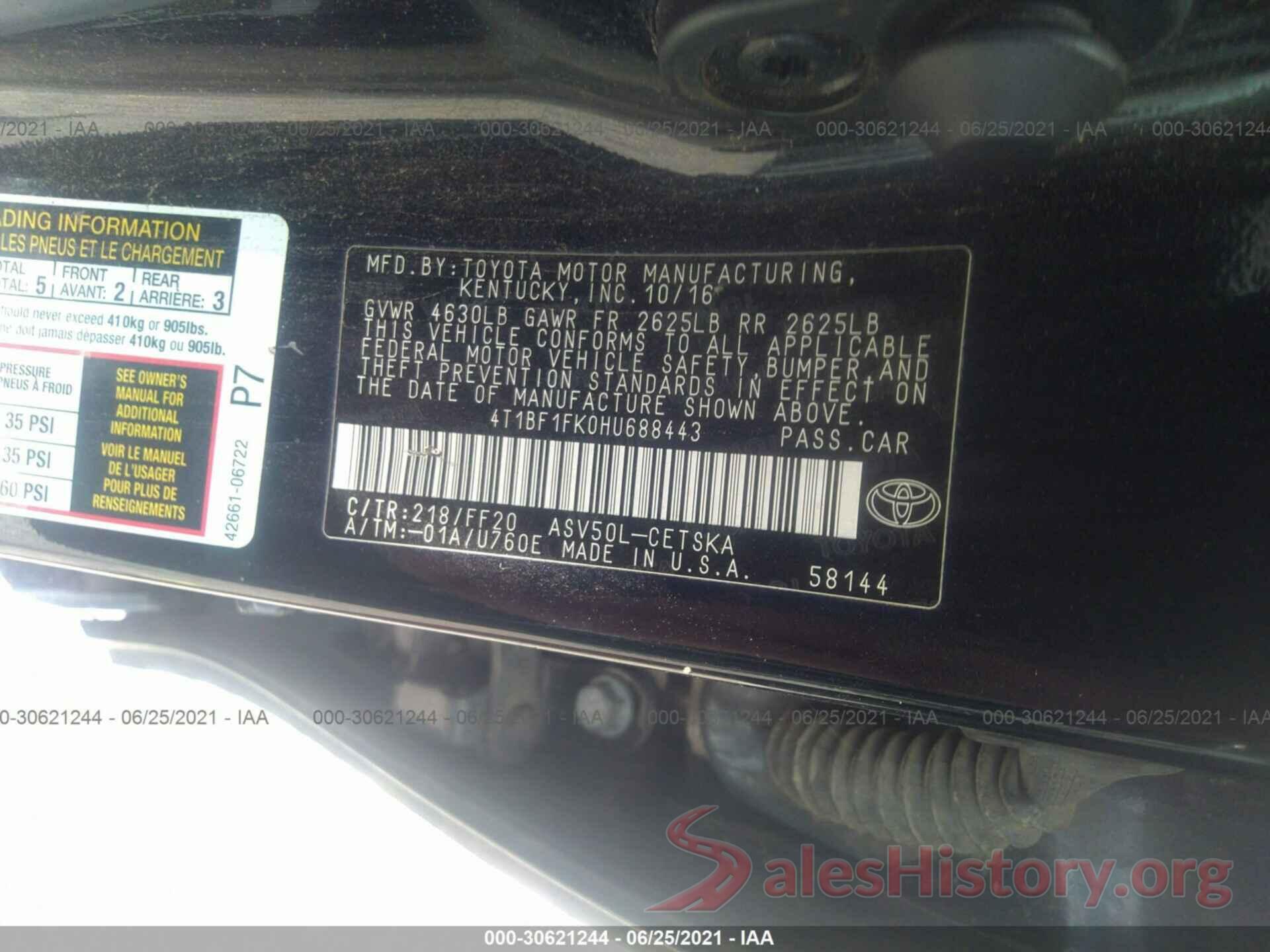 4T1BF1FK0HU688443 2017 TOYOTA CAMRY