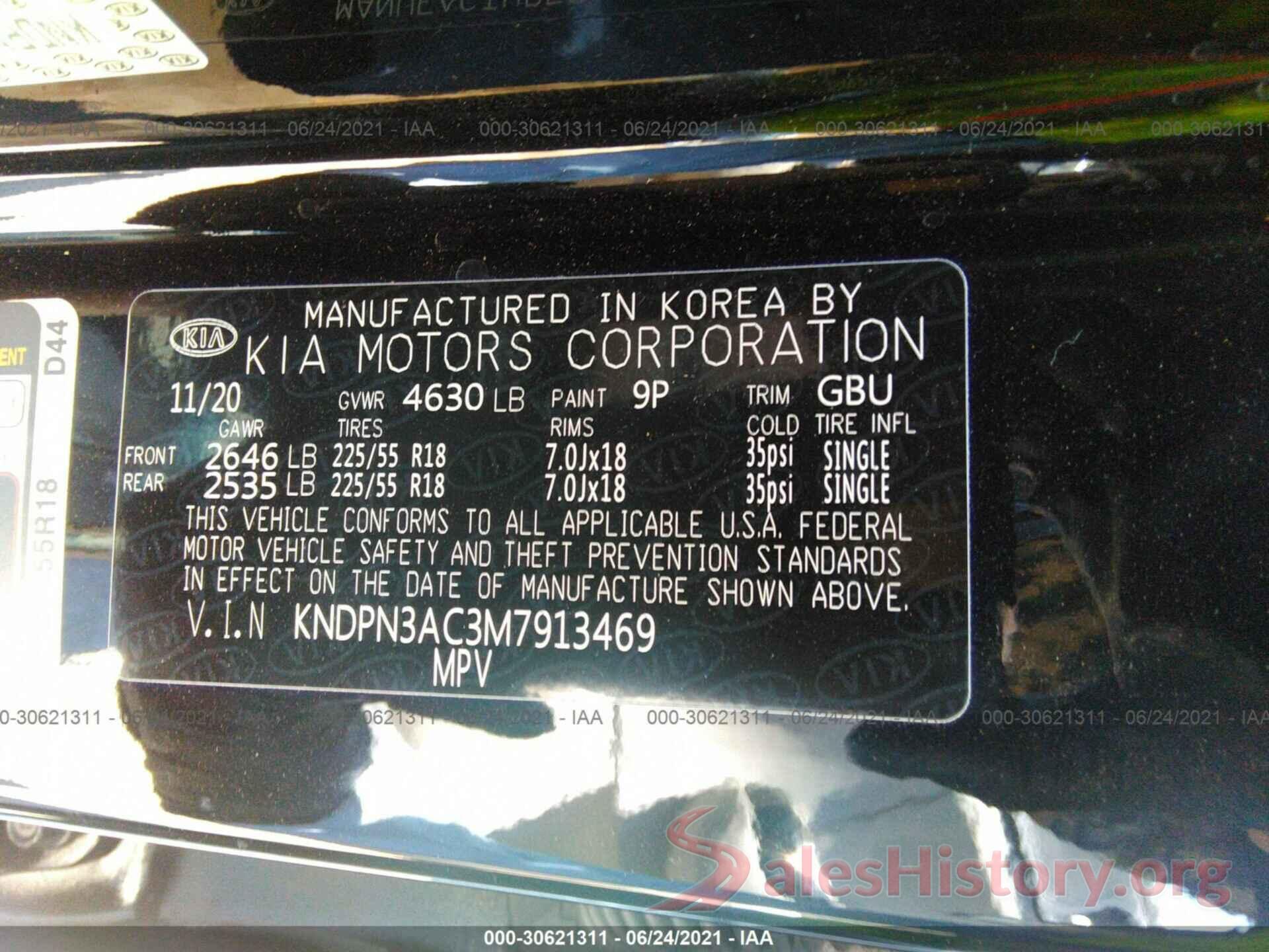 KNDPN3AC3M7913469 2021 KIA SPORTAGE