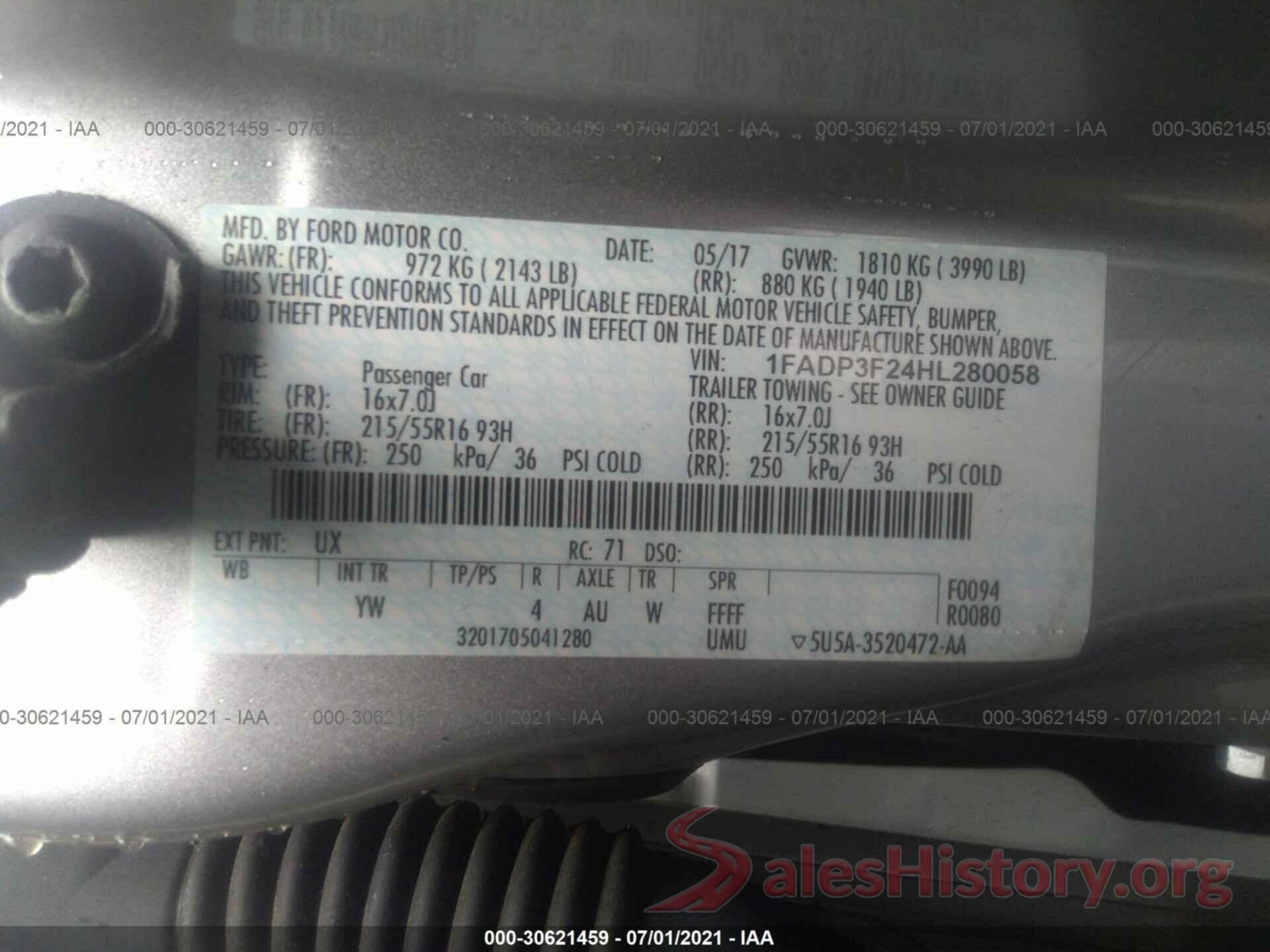 1FADP3F24HL280058 2017 FORD FOCUS