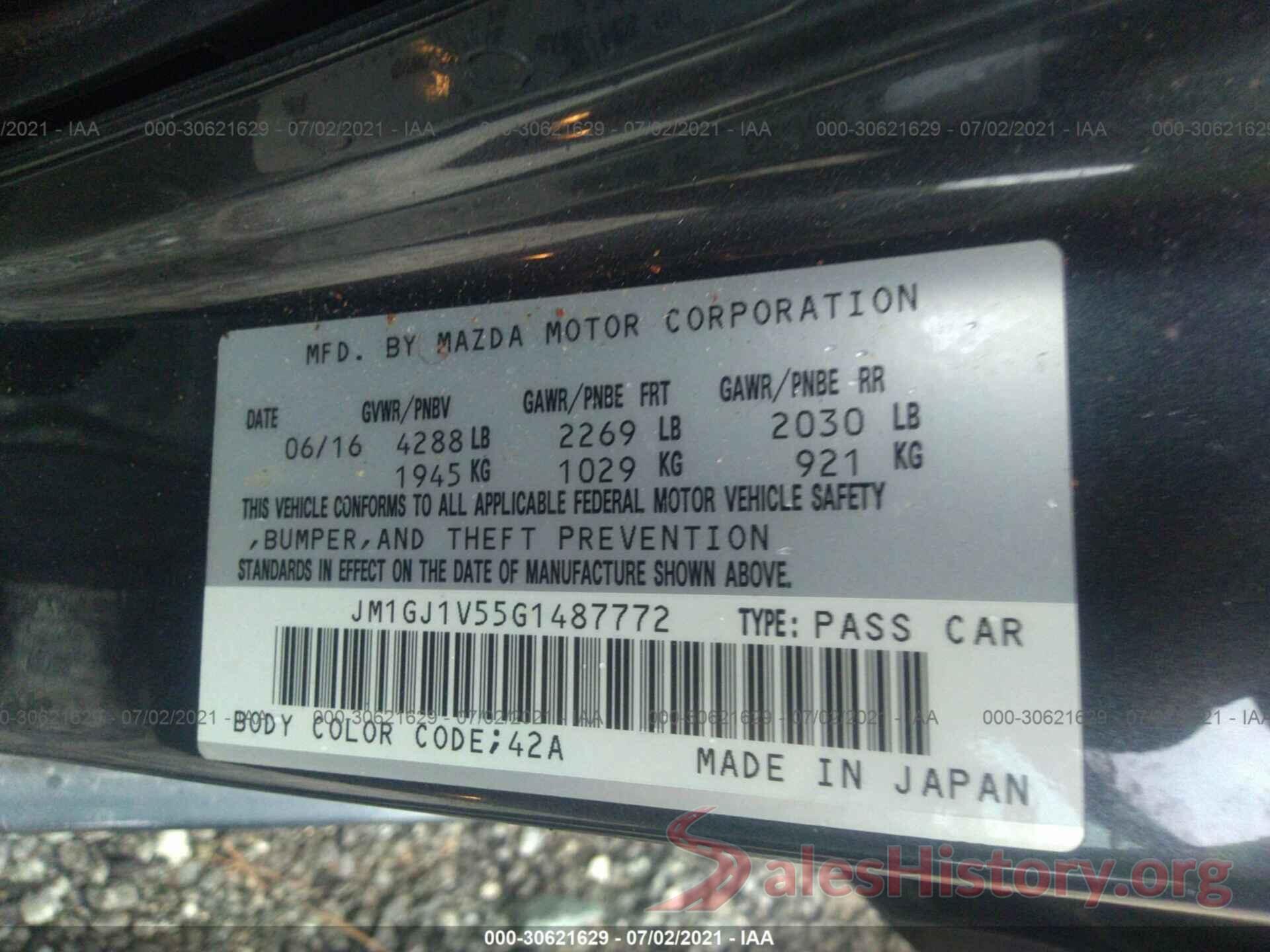 JM1GJ1V55G1487772 2016 MAZDA MAZDA6