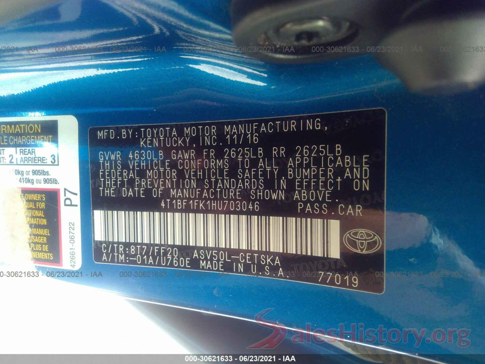 4T1BF1FK1HU703046 2017 TOYOTA CAMRY