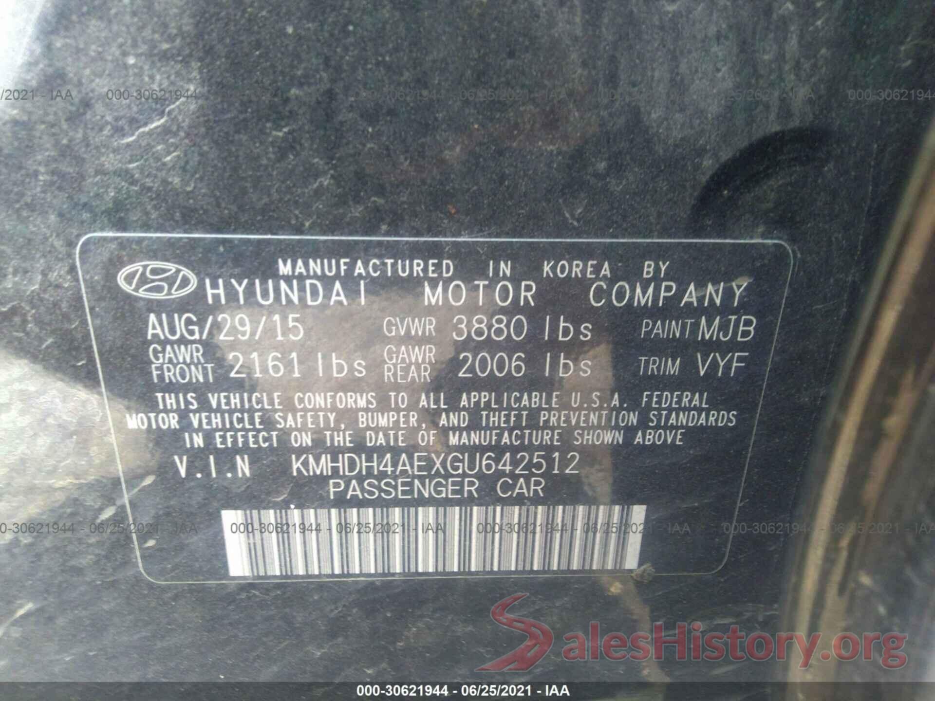 KMHDH4AEXGU642512 2016 HYUNDAI ELANTRA