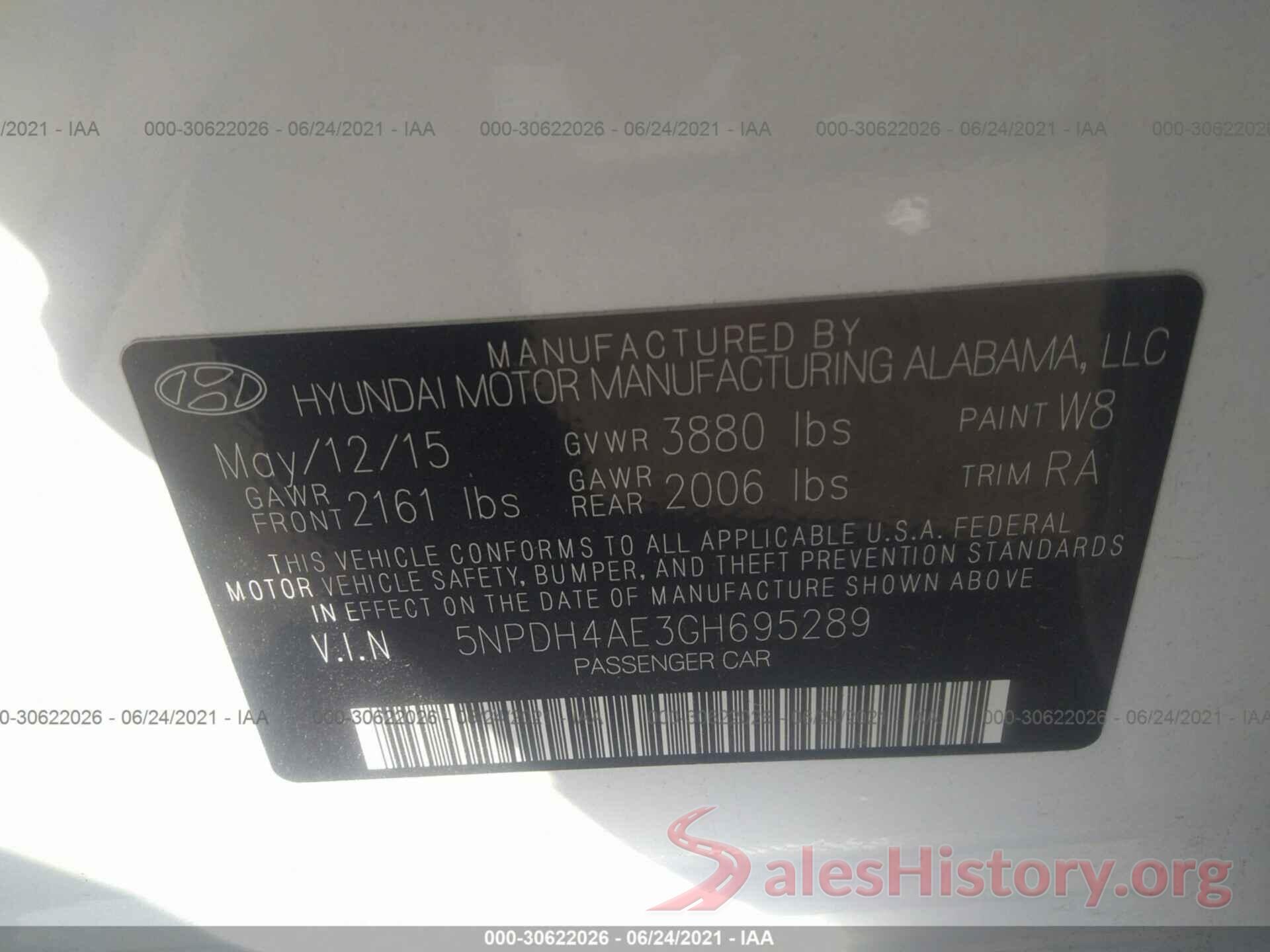 5NPDH4AE3GH695289 2016 HYUNDAI ELANTRA