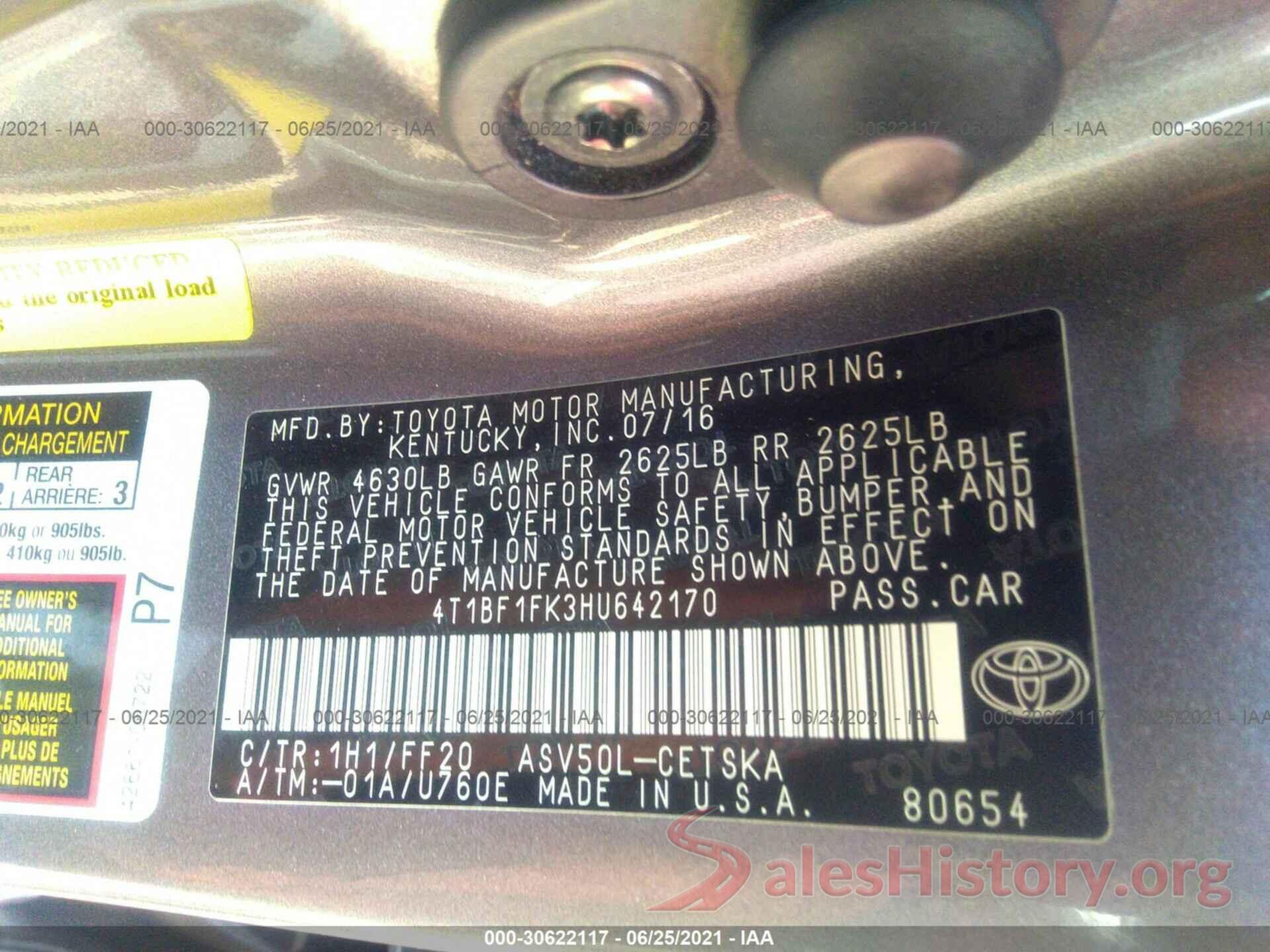 4T1BF1FK3HU642170 2017 TOYOTA CAMRY