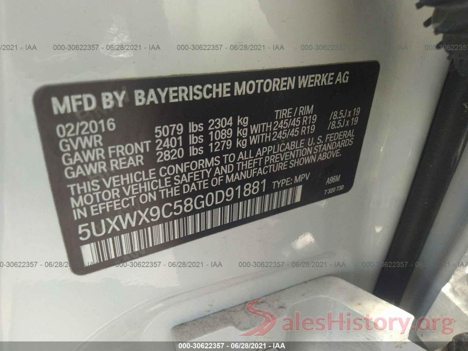 5UXWX9C58G0D91881 2016 BMW X3