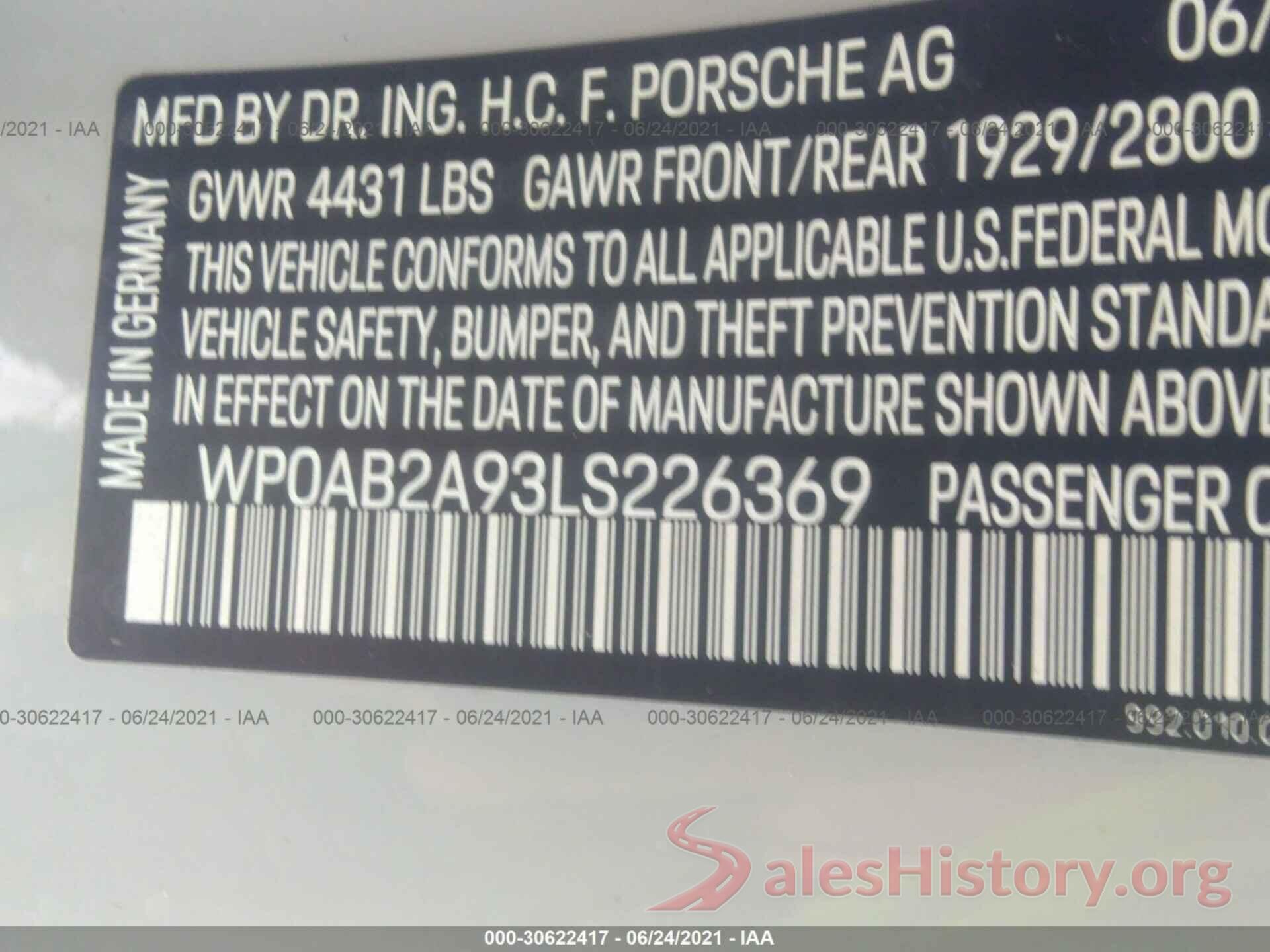 WP0AB2A93LS226369 2020 PORSCHE 911