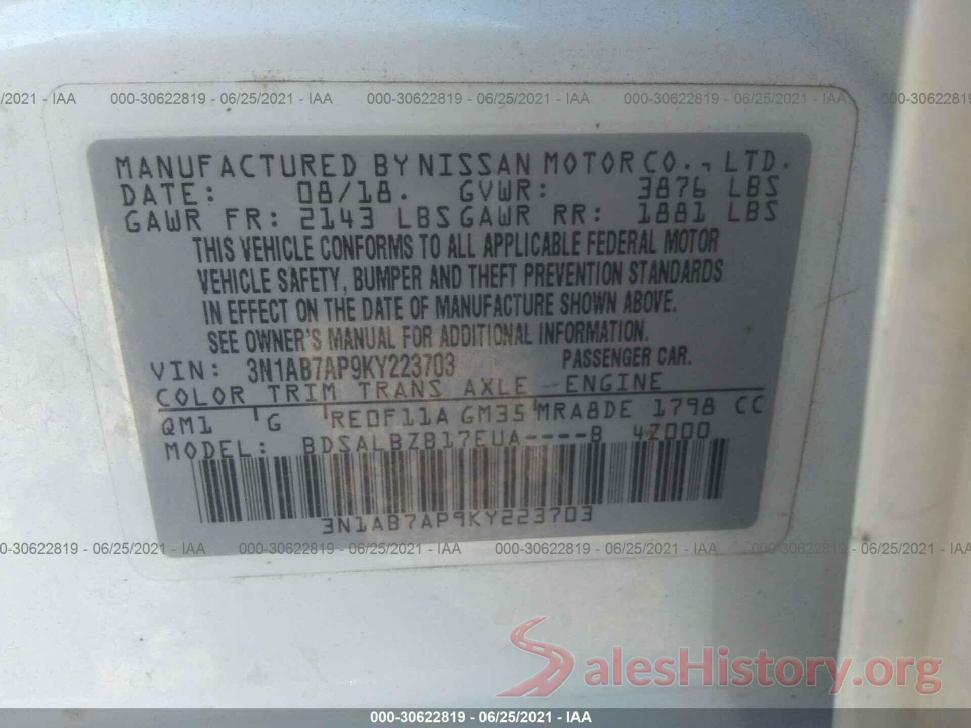 3N1AB7AP9KY223703 2019 NISSAN SENTRA