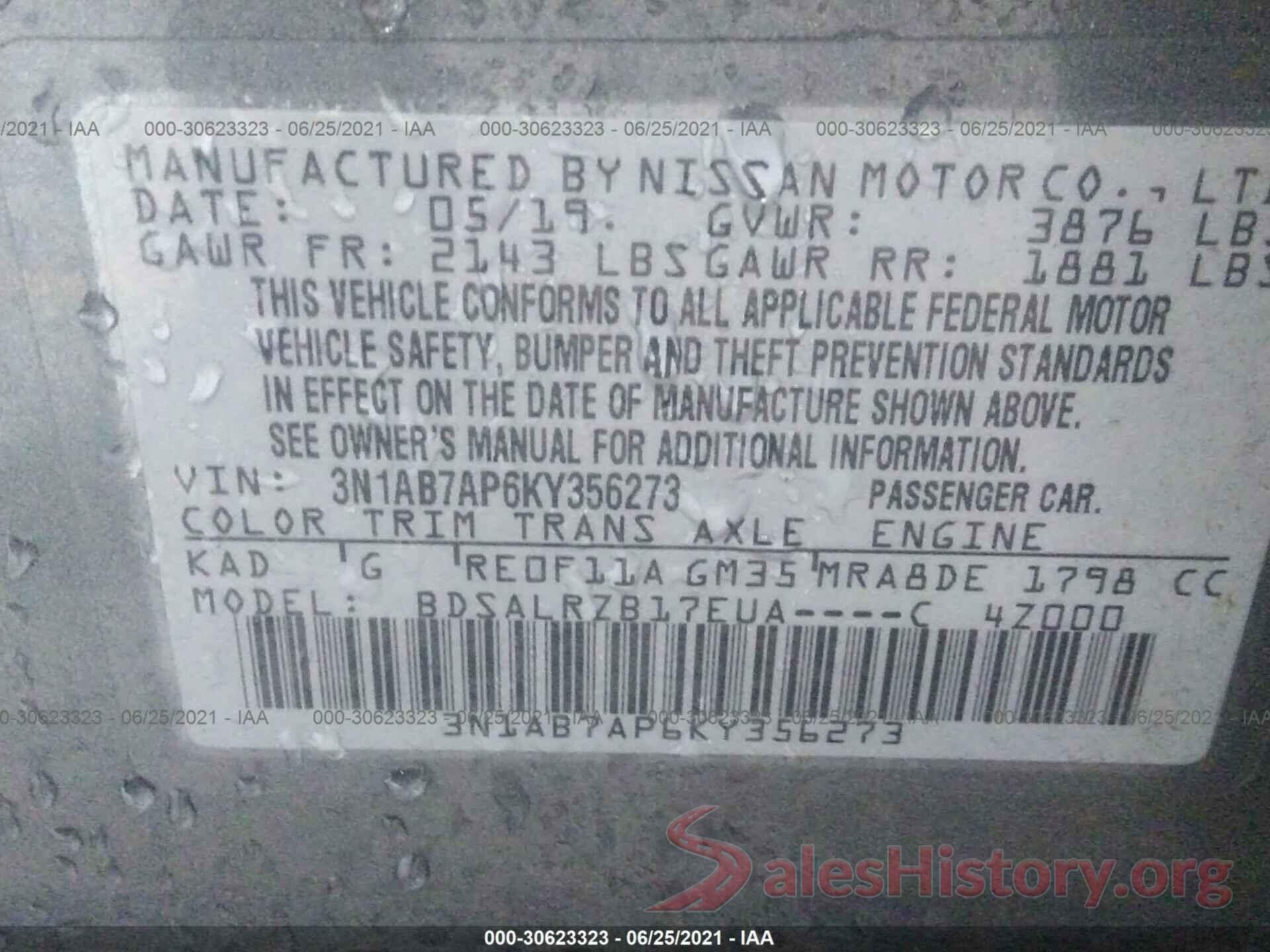 3N1AB7AP6KY356273 2019 NISSAN SENTRA