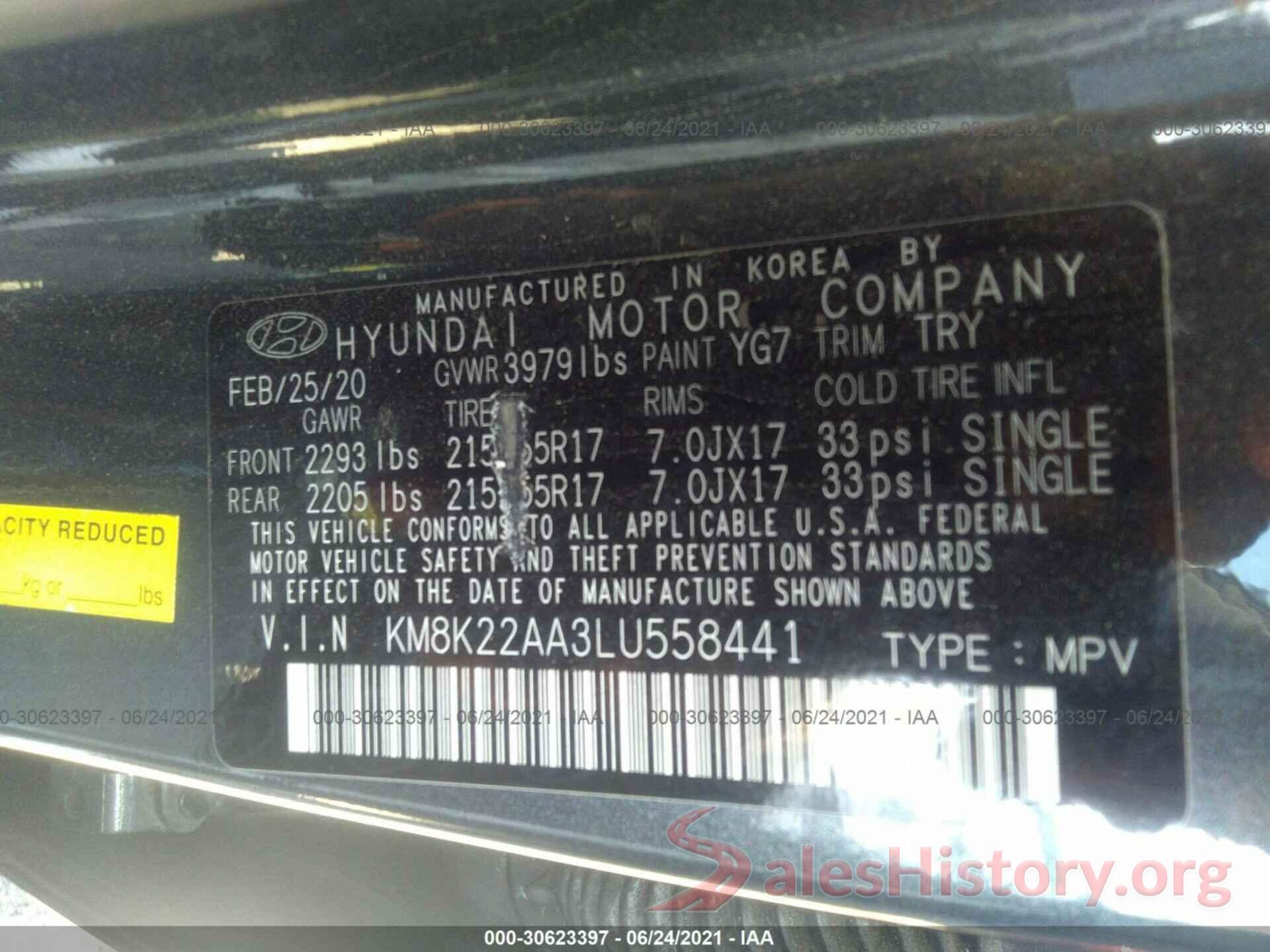 KM8K22AA3LU558441 2020 HYUNDAI KONA