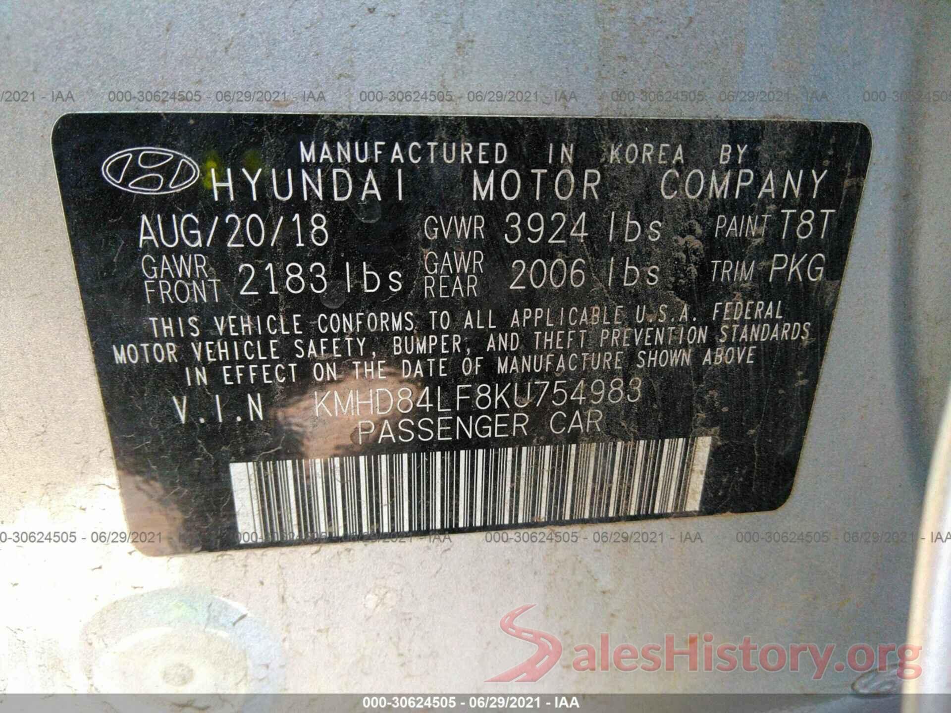 KMHD84LF8KU754983 2019 HYUNDAI ELANTRA