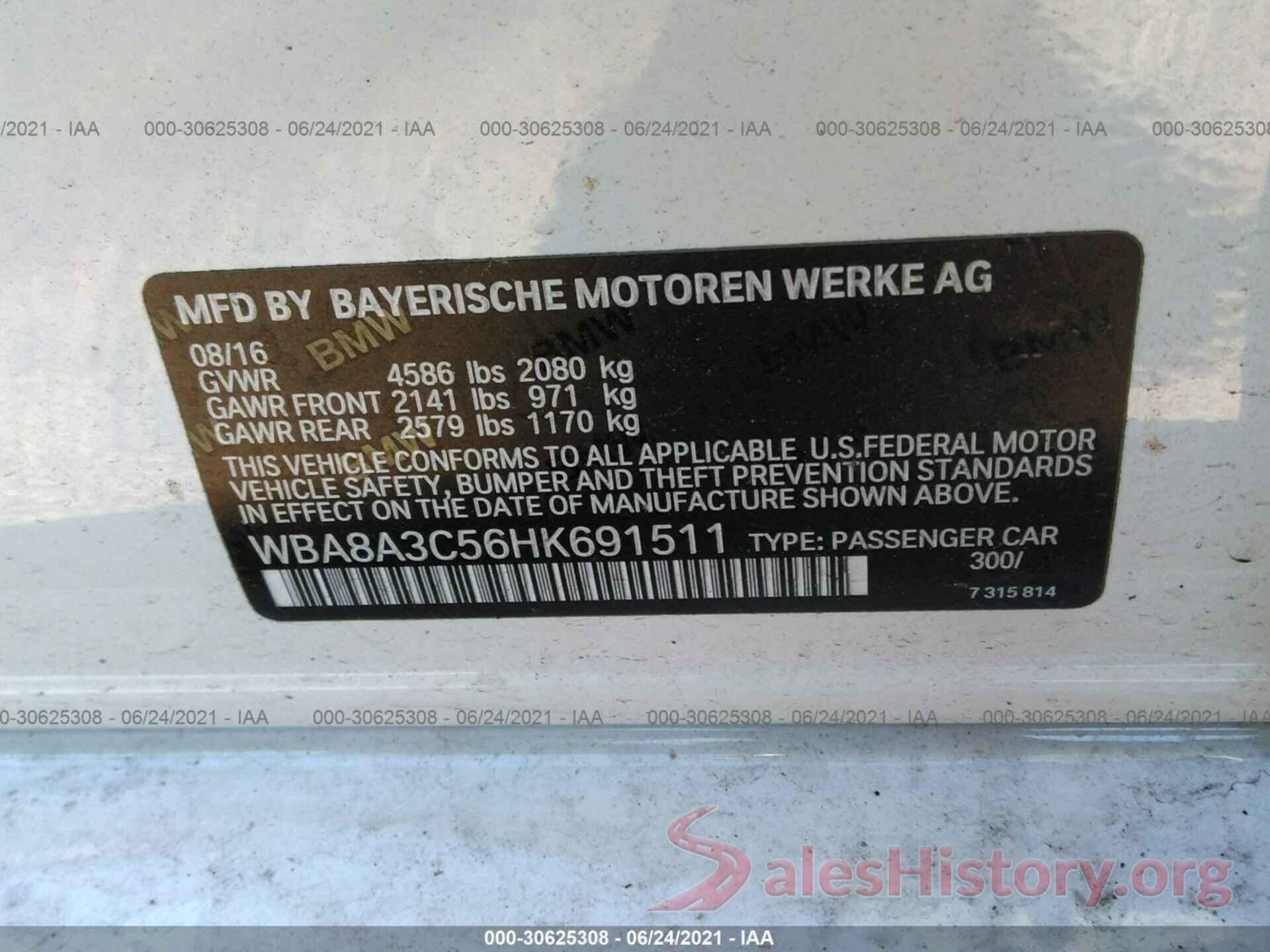 WBA8A3C56HK691511 2017 BMW 3 SERIES