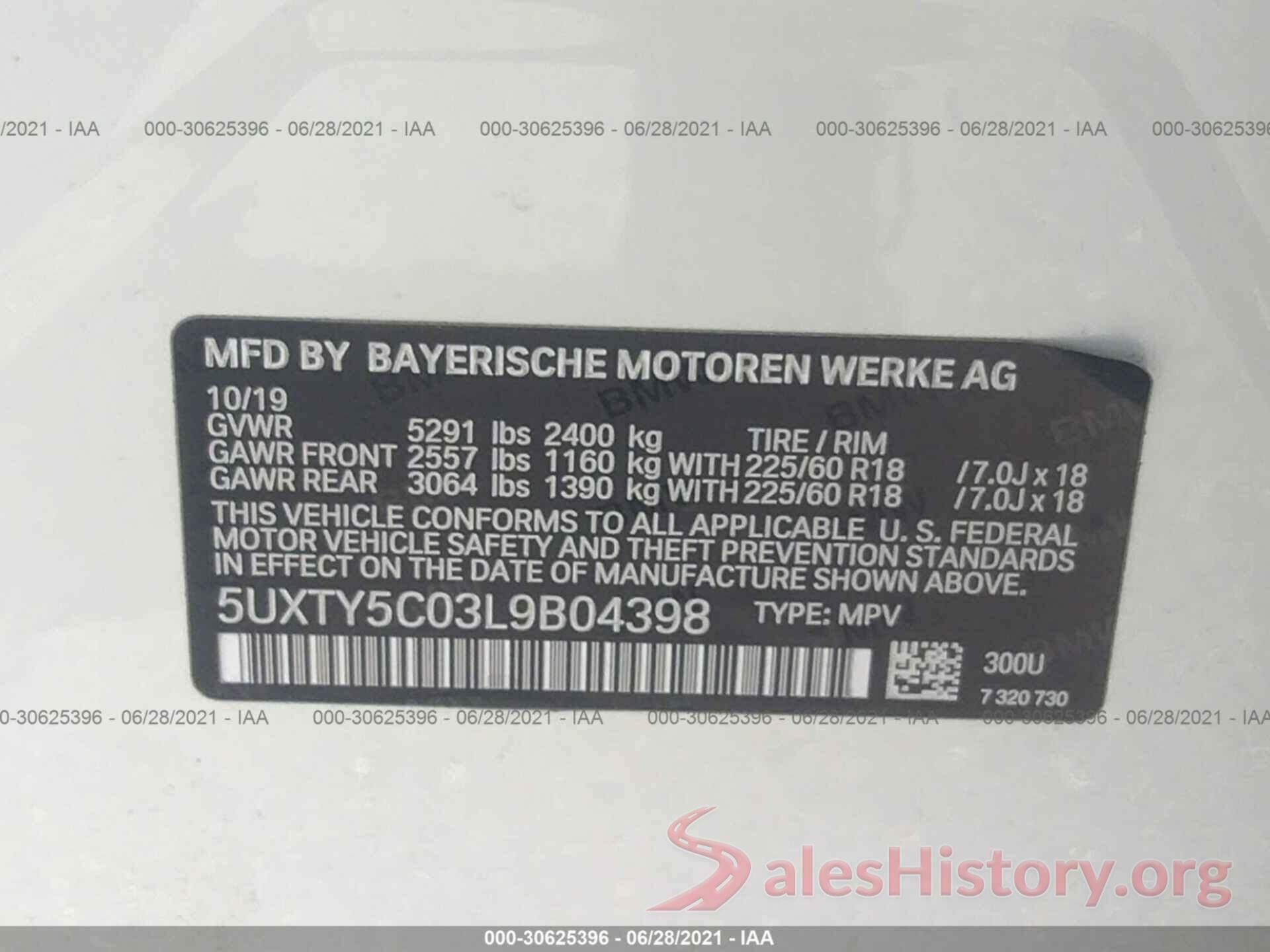 5UXTY5C03L9B04398 2020 BMW X3