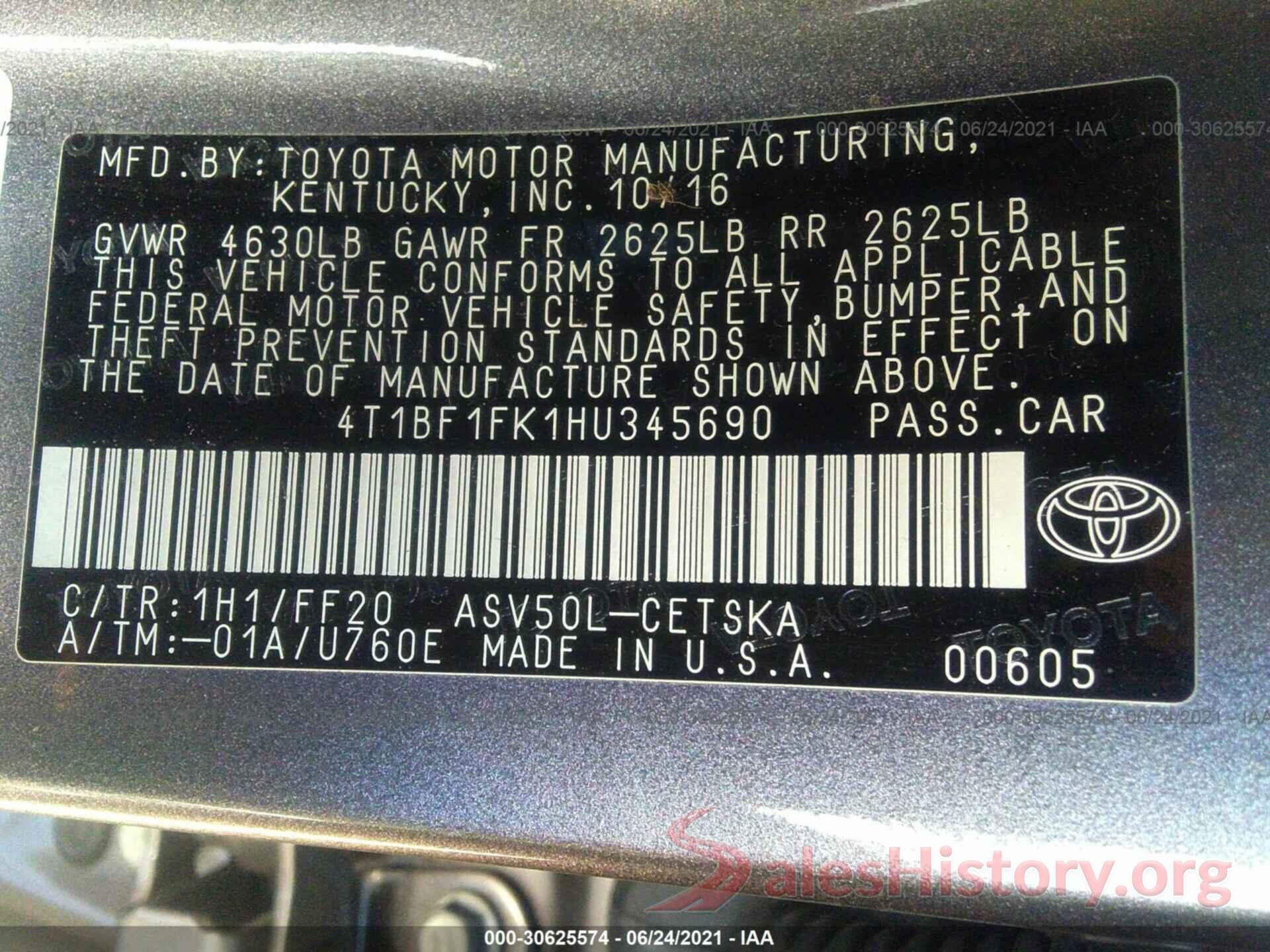 4T1BF1FK1HU345690 2017 TOYOTA CAMRY