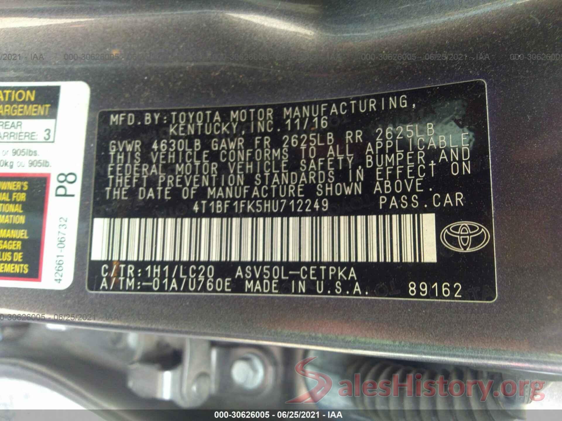 4T1BF1FK5HU712249 2017 TOYOTA CAMRY