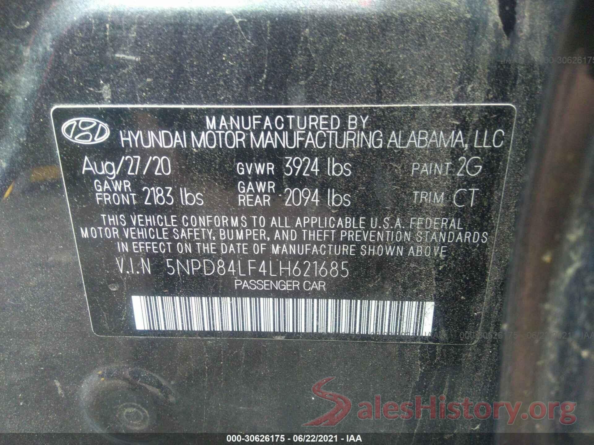 5NPD84LF4LH621685 2020 HYUNDAI ELANTRA