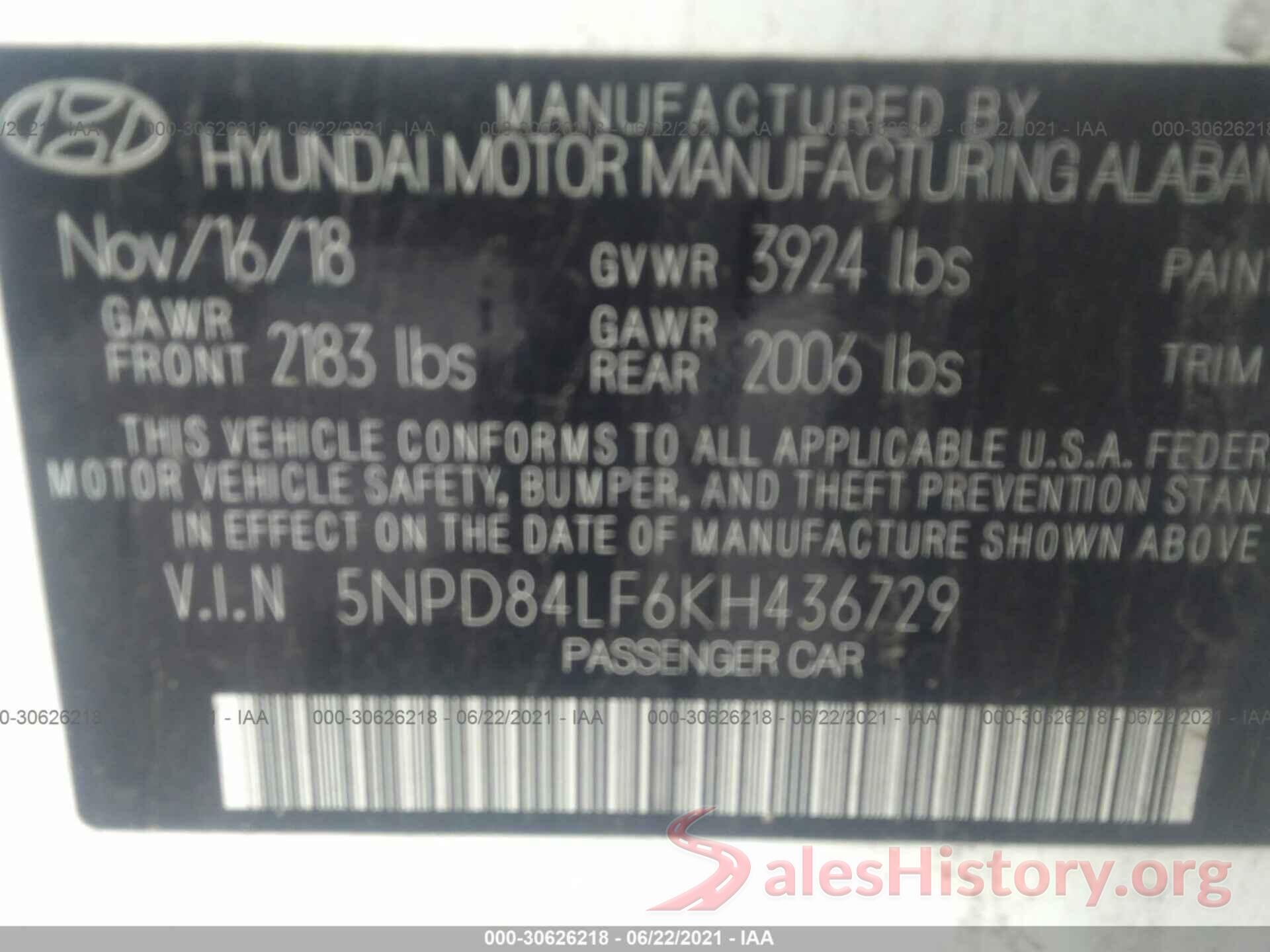 5NPD84LF6KH436729 2019 HYUNDAI ELANTRA