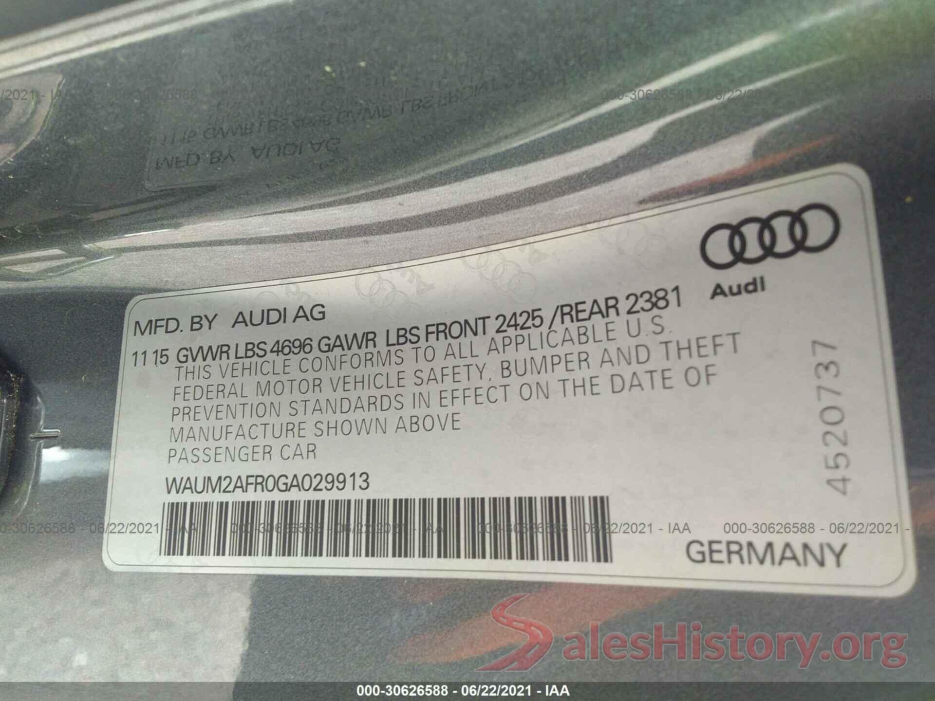 WAUM2AFROGA029913 2016 AUDI A5