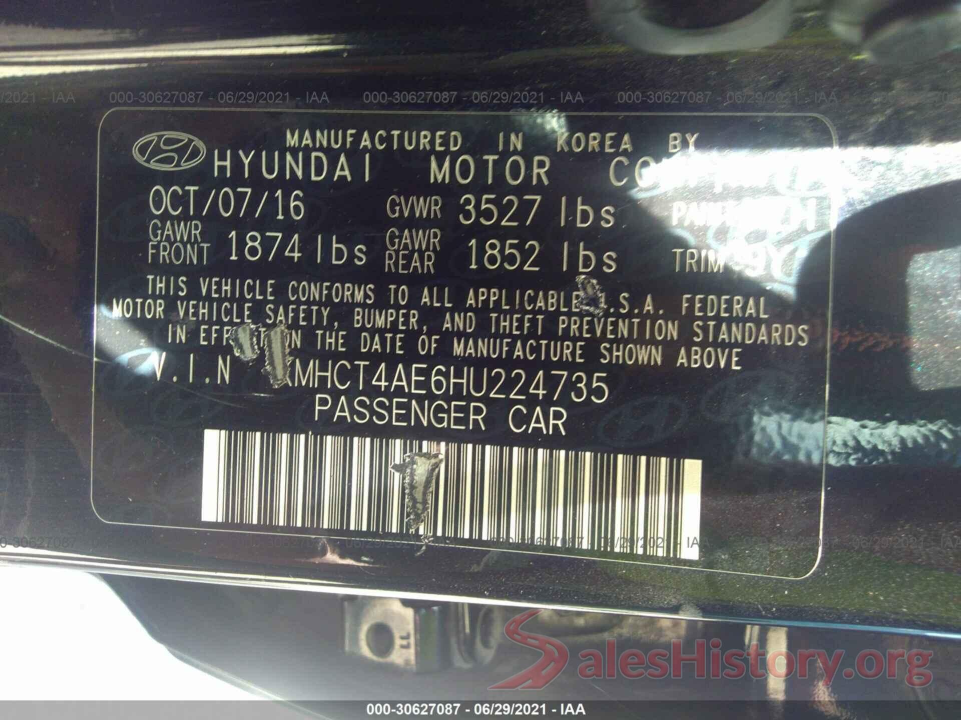 KMHCT4AE6HU224735 2017 HYUNDAI ACCENT