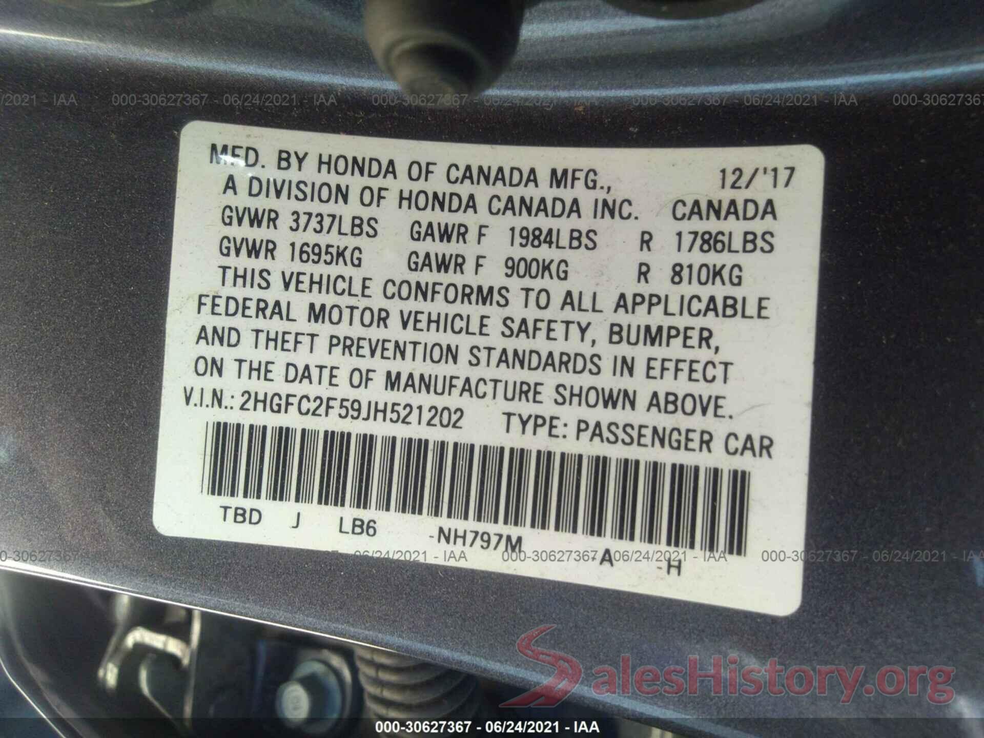 2HGFC2F59JH521202 2018 HONDA CIVIC SEDAN