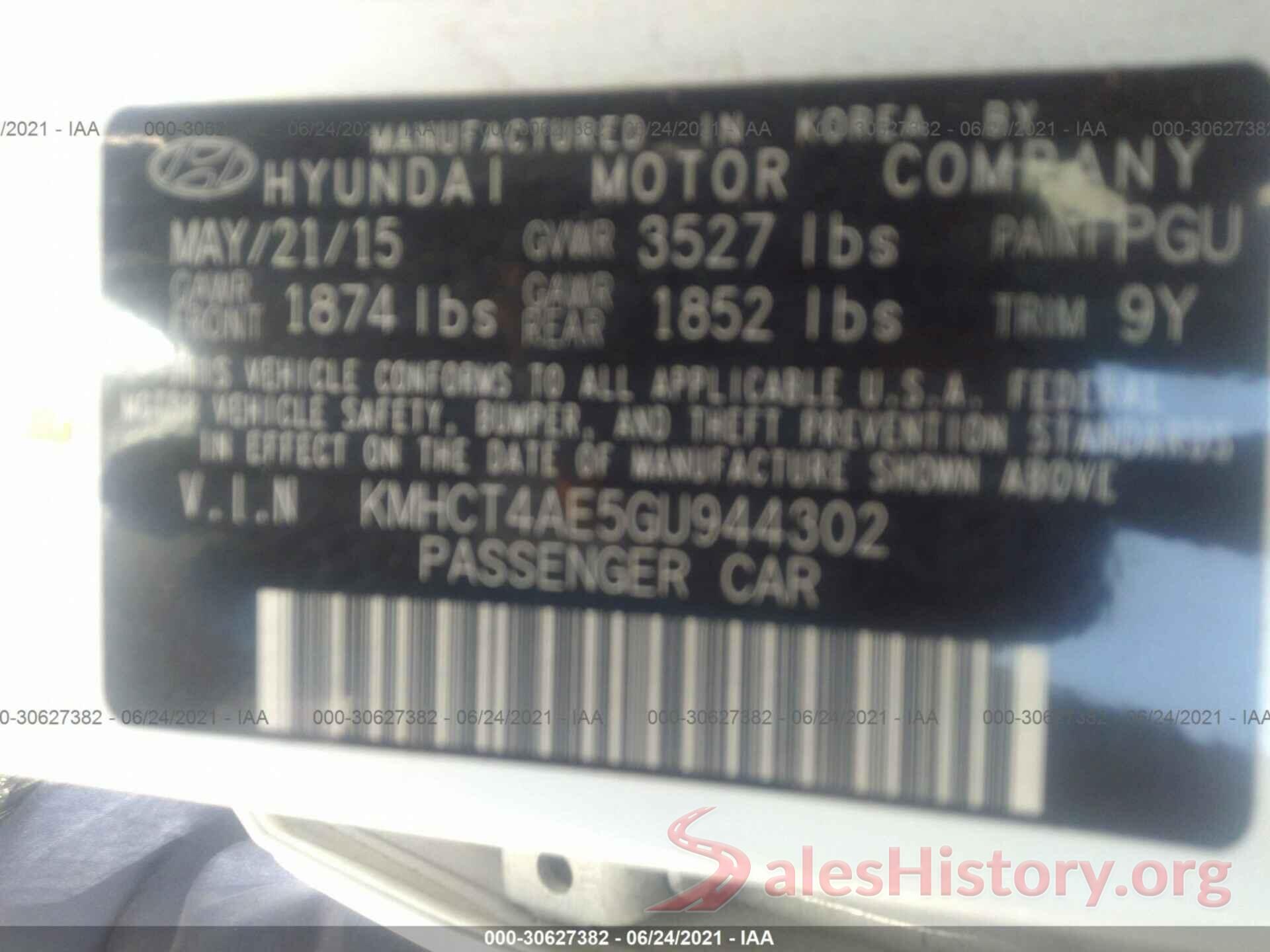 KMHCT4AE5GU944302 2016 HYUNDAI ACCENT