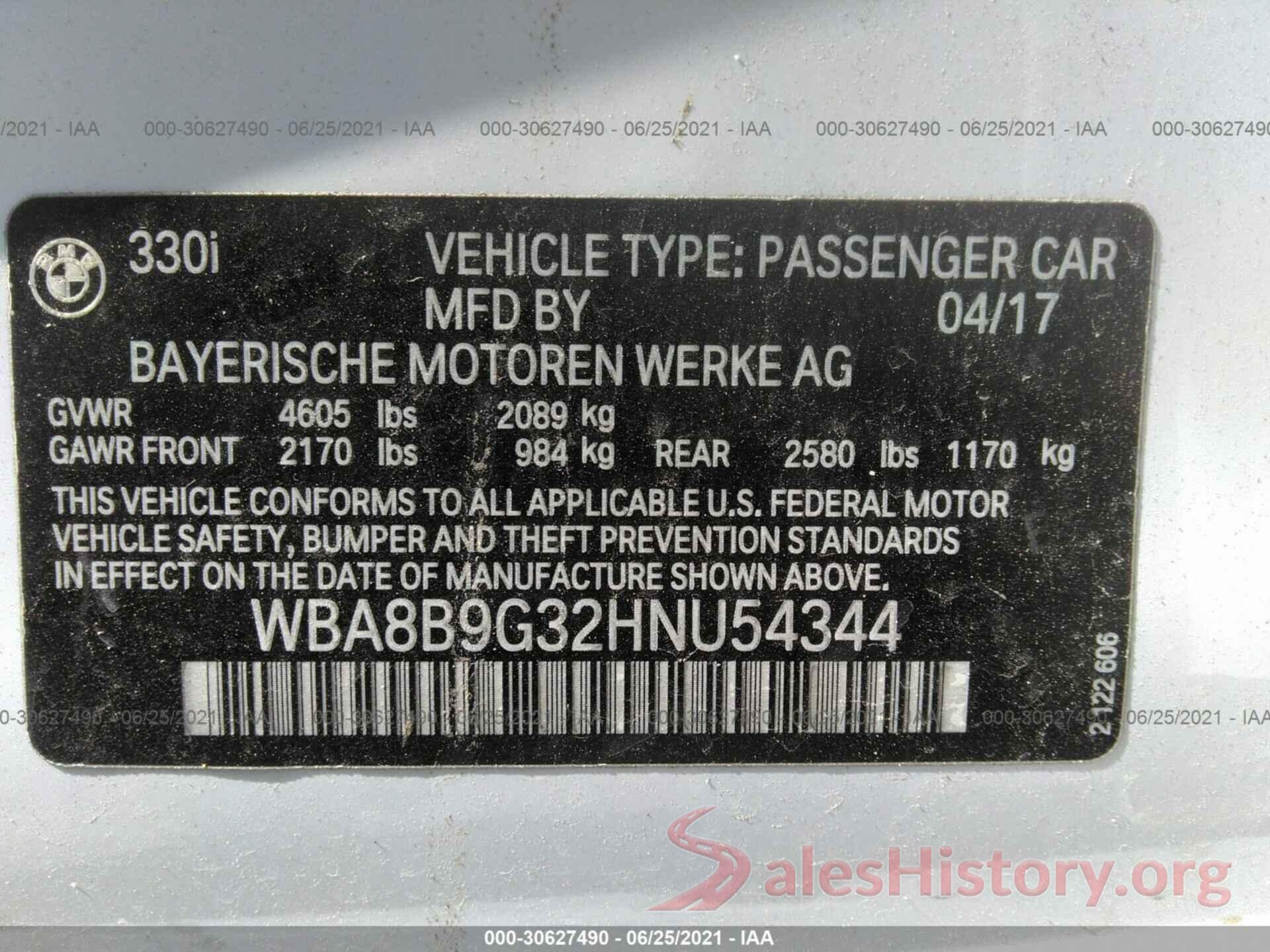 WBA8B9G32HNU54344 2017 BMW 3 SERIES