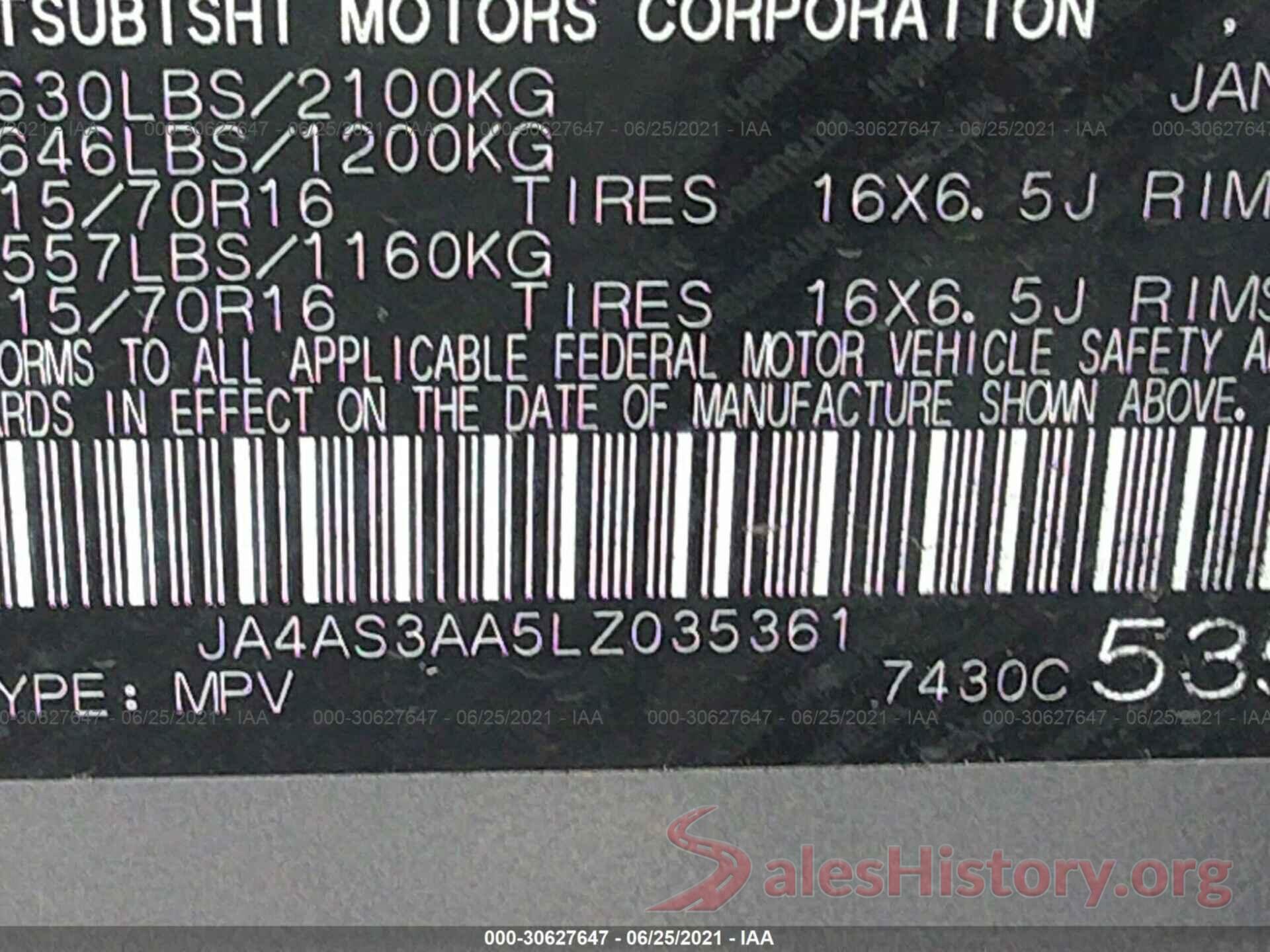 JA4AS3AA5LZ035361 2020 MITSUBISHI ECLIPSE CROSS