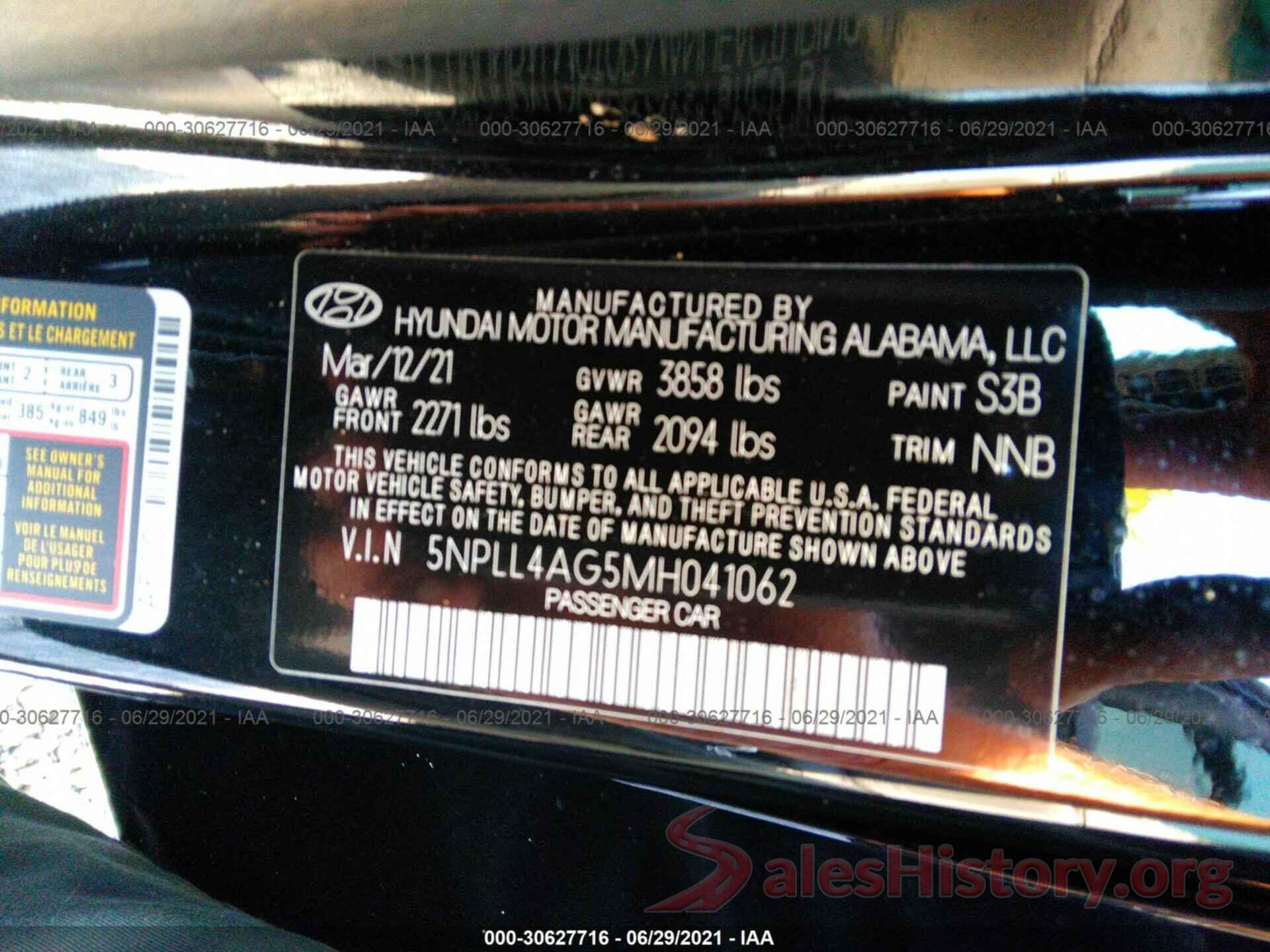 5NPLL4AG5MH041062 2021 HYUNDAI ELANTRA