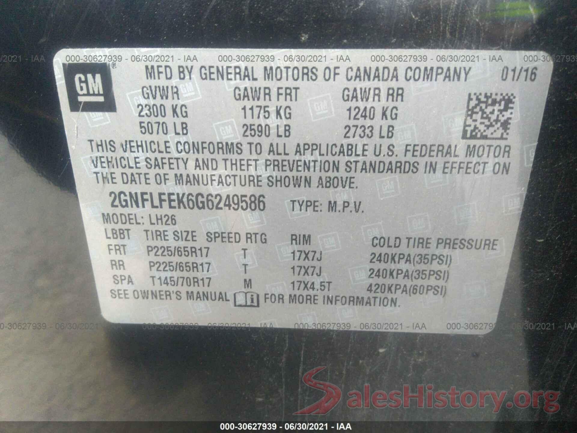 2GNFLFEK6G6249586 2016 CHEVROLET EQUINOX