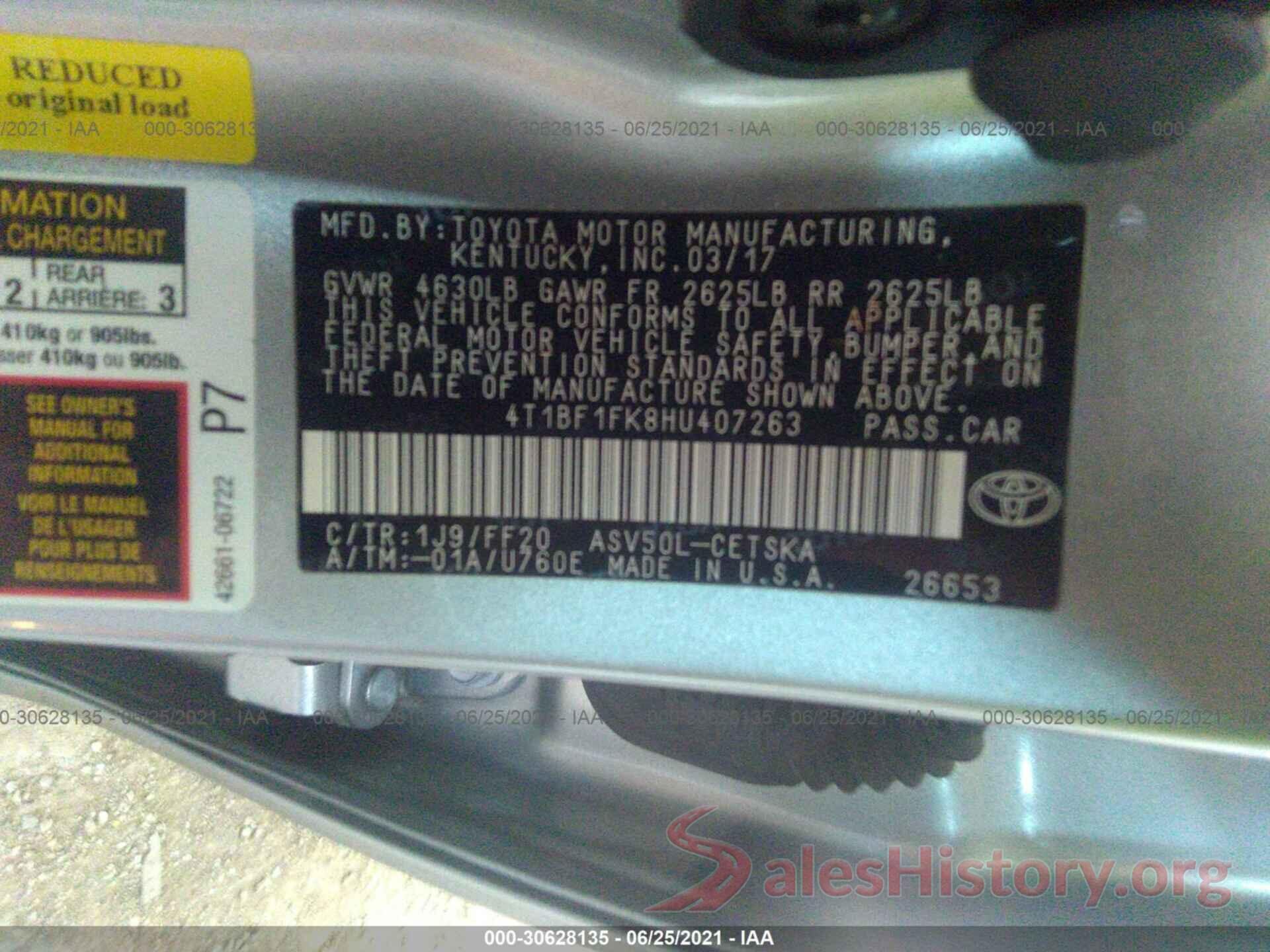 4T1BF1FK8HU407263 2017 TOYOTA CAMRY