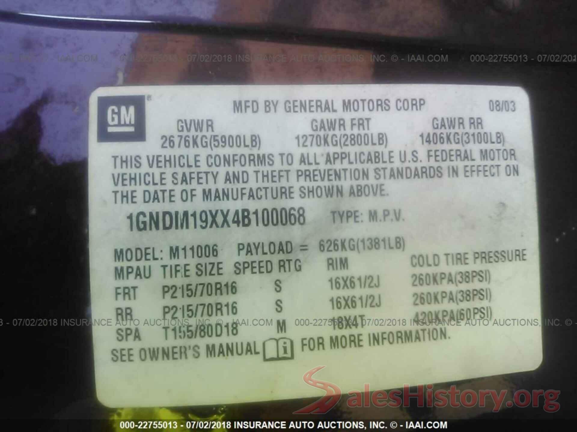 1G11C5SA0GF156733 2004 CHEVROLET ASTRO