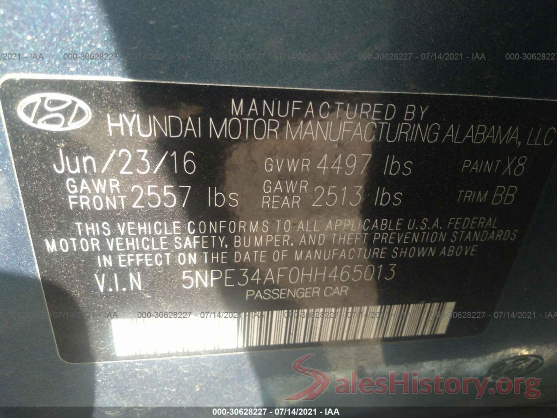 5NPE34AF0HH465013 2017 HYUNDAI SONATA