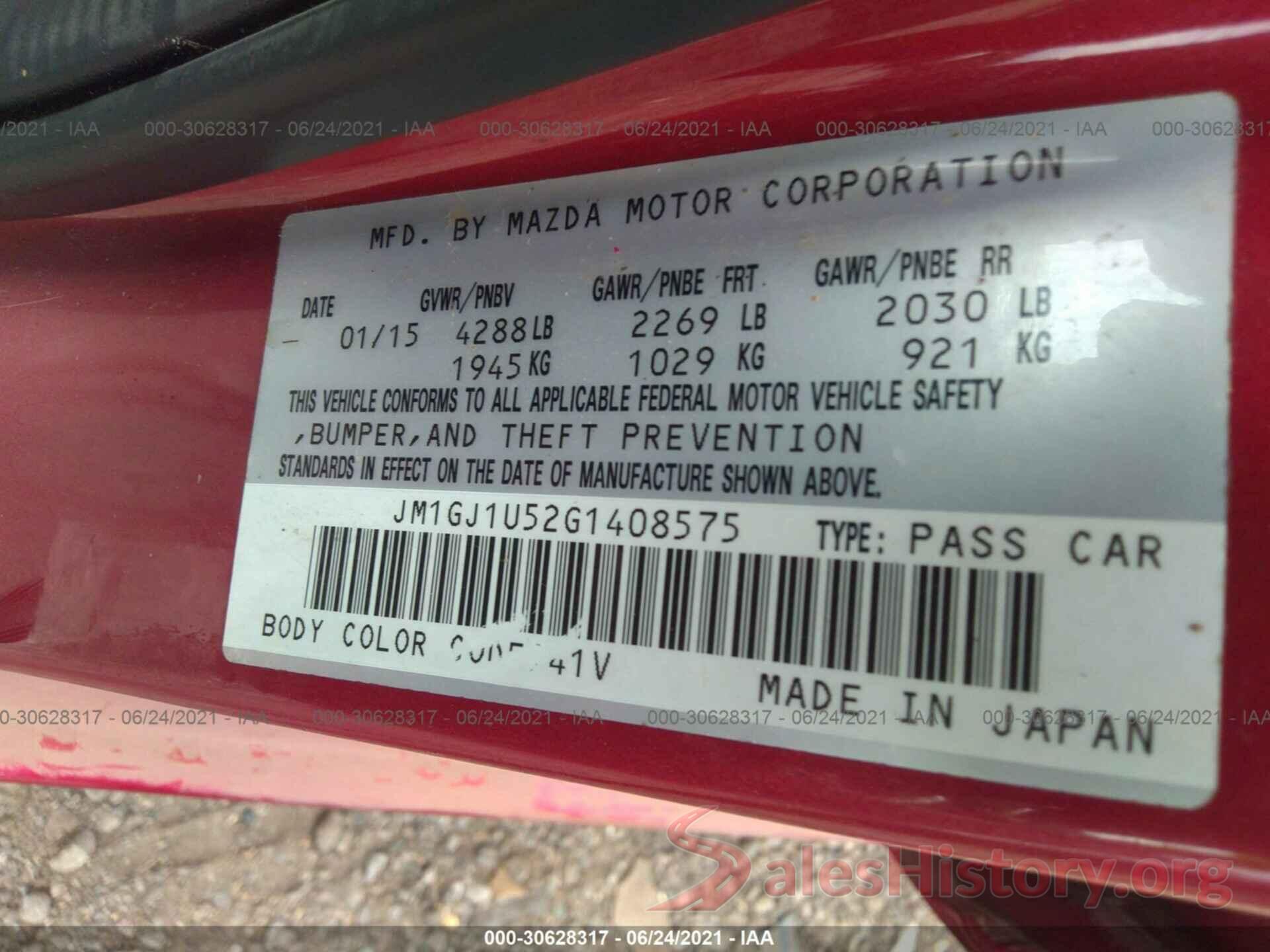 JM1GJ1U52G1408575 2016 MAZDA MAZDA6