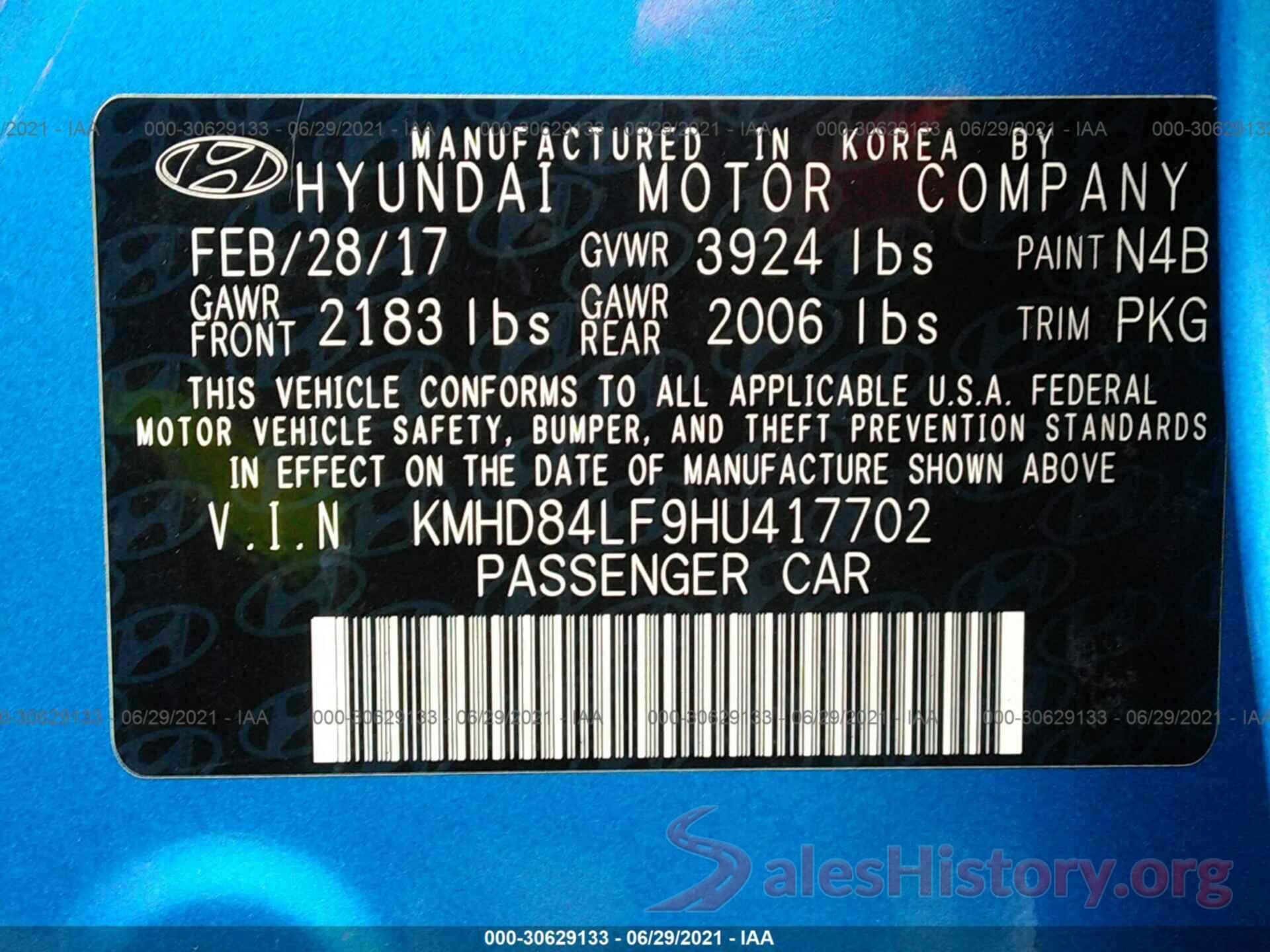 KMHD84LF9HU417702 2017 HYUNDAI ELANTRA