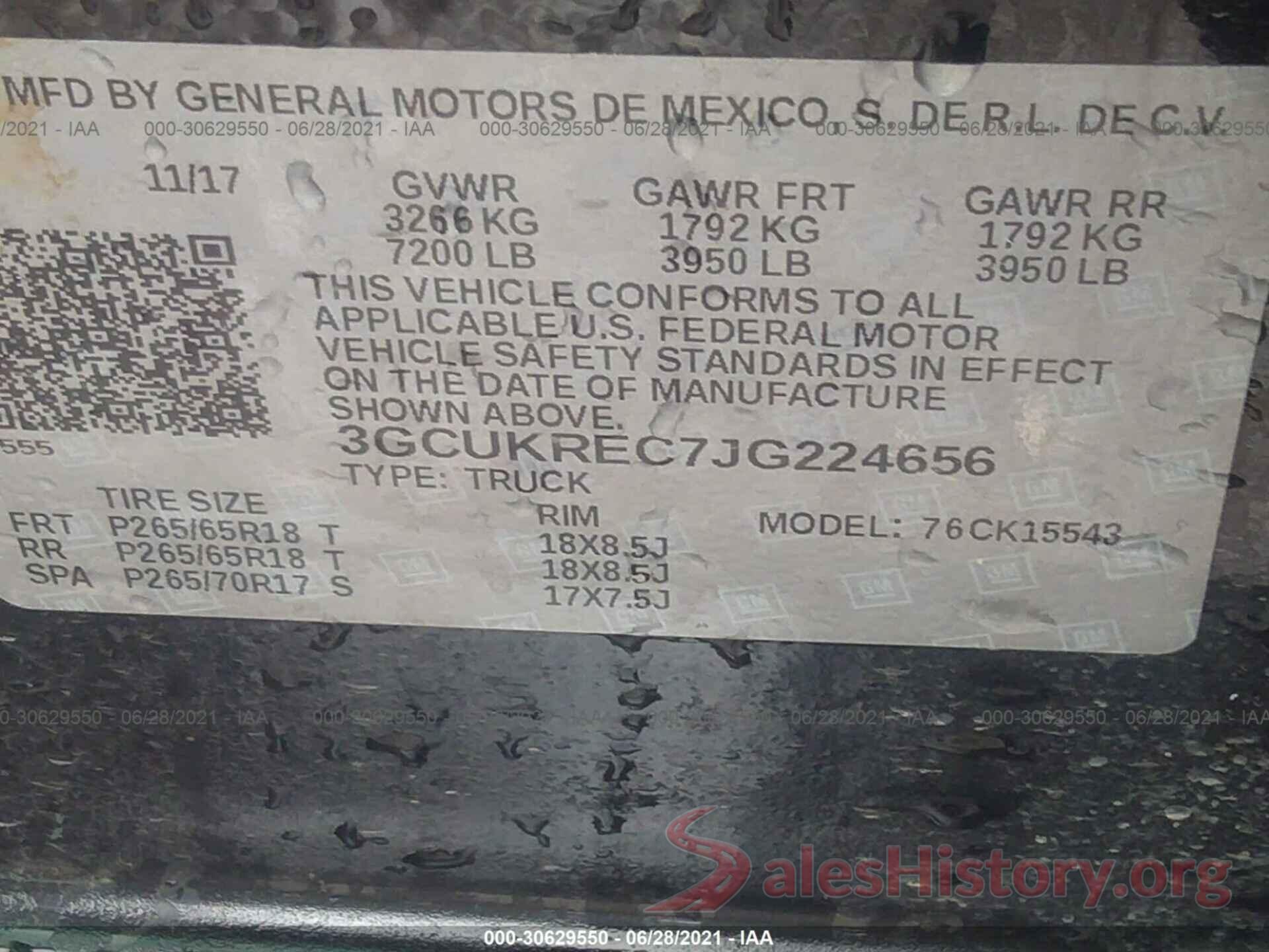 3GCUKREC7JG224656 2018 CHEVROLET SILVERADO 1500