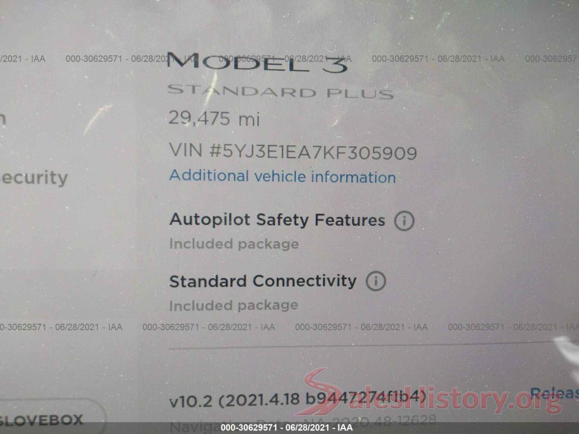 5YJ3E1EA7KF305909 2019 TESLA MODEL 3