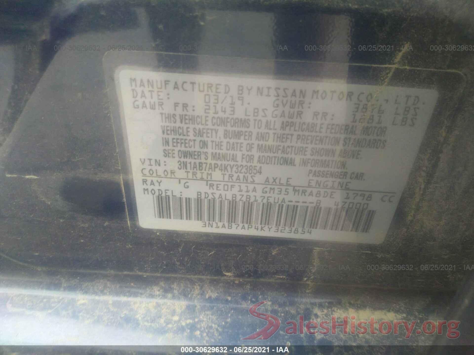 3N1AB7AP4KY323854 2019 NISSAN SENTRA